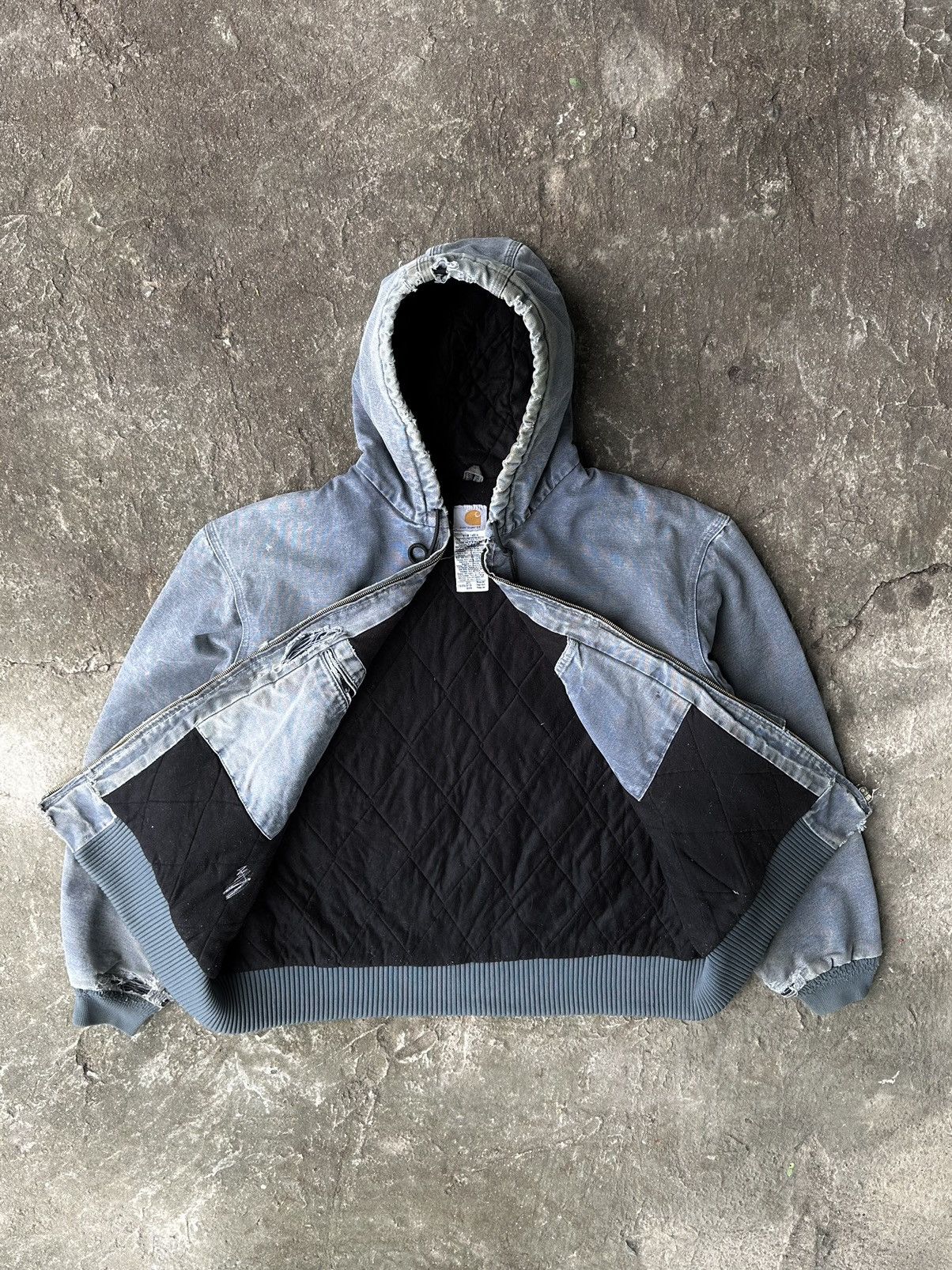 Carhartt Crazy Vintage Faded Carhartt Hooded Jacket J130 Blue/Grey Size US XXL / EU 58 / 5 - 8 Thumbnail