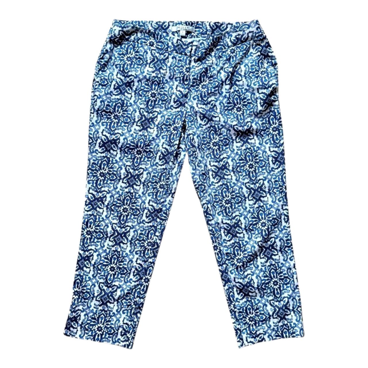 MILLY Milly Blue/White Floral Pants | Size 4 Size 27" / US 4 / IT 40 - 1 Thumbnail