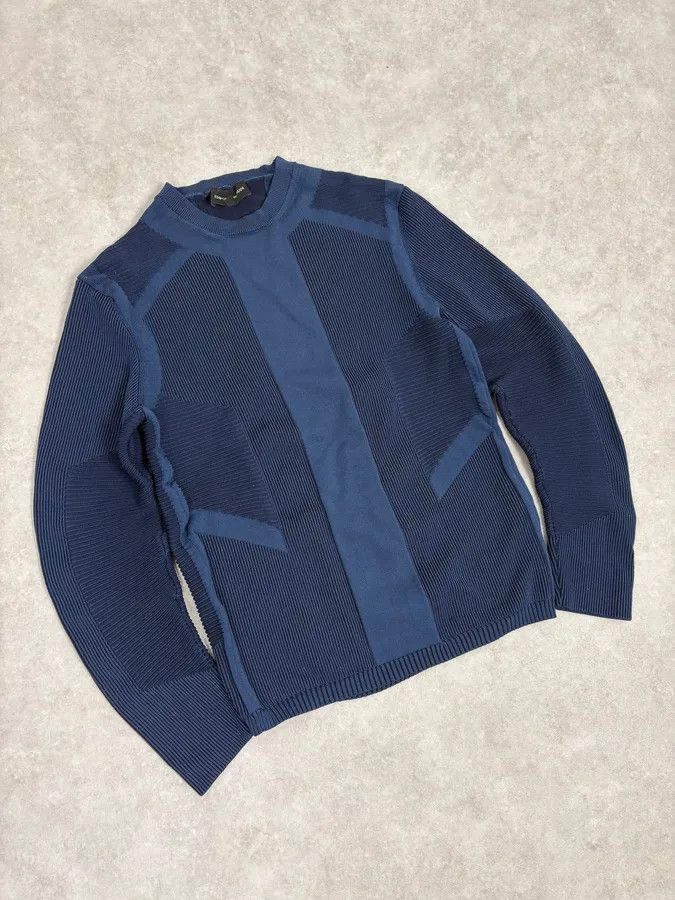 Emporio Armani AW2020 Emporio Armani Navy Modern Wave Wool Sweater Size S / US 4 / IT 40 - 4 Thumbnail