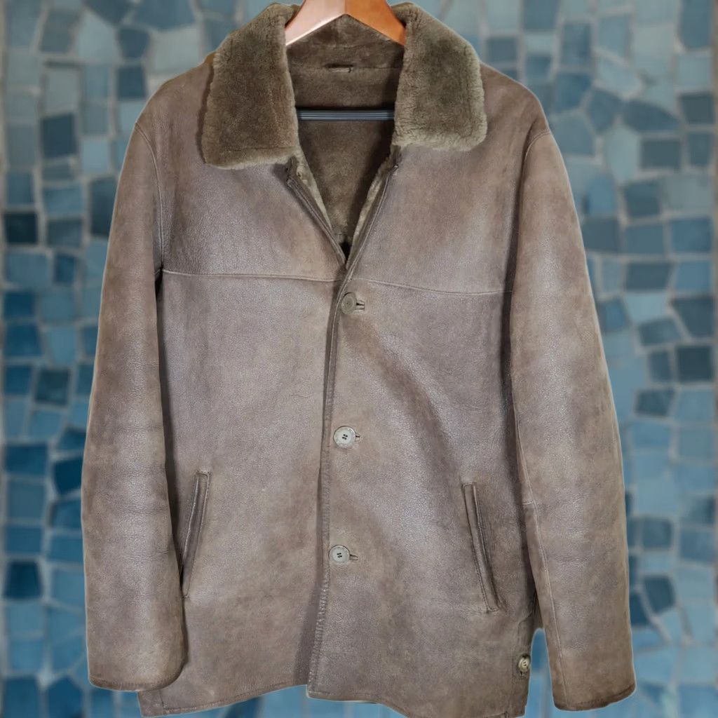 Vintage VINTAGE Goccia Jacket Brown Men 48 Bomber Sheepskin Lined Wool Shearling Mid-Length Button Pockets Casual Business 90s Mens Size US M / EU 48-50 / 2 - 1 Thumbnail