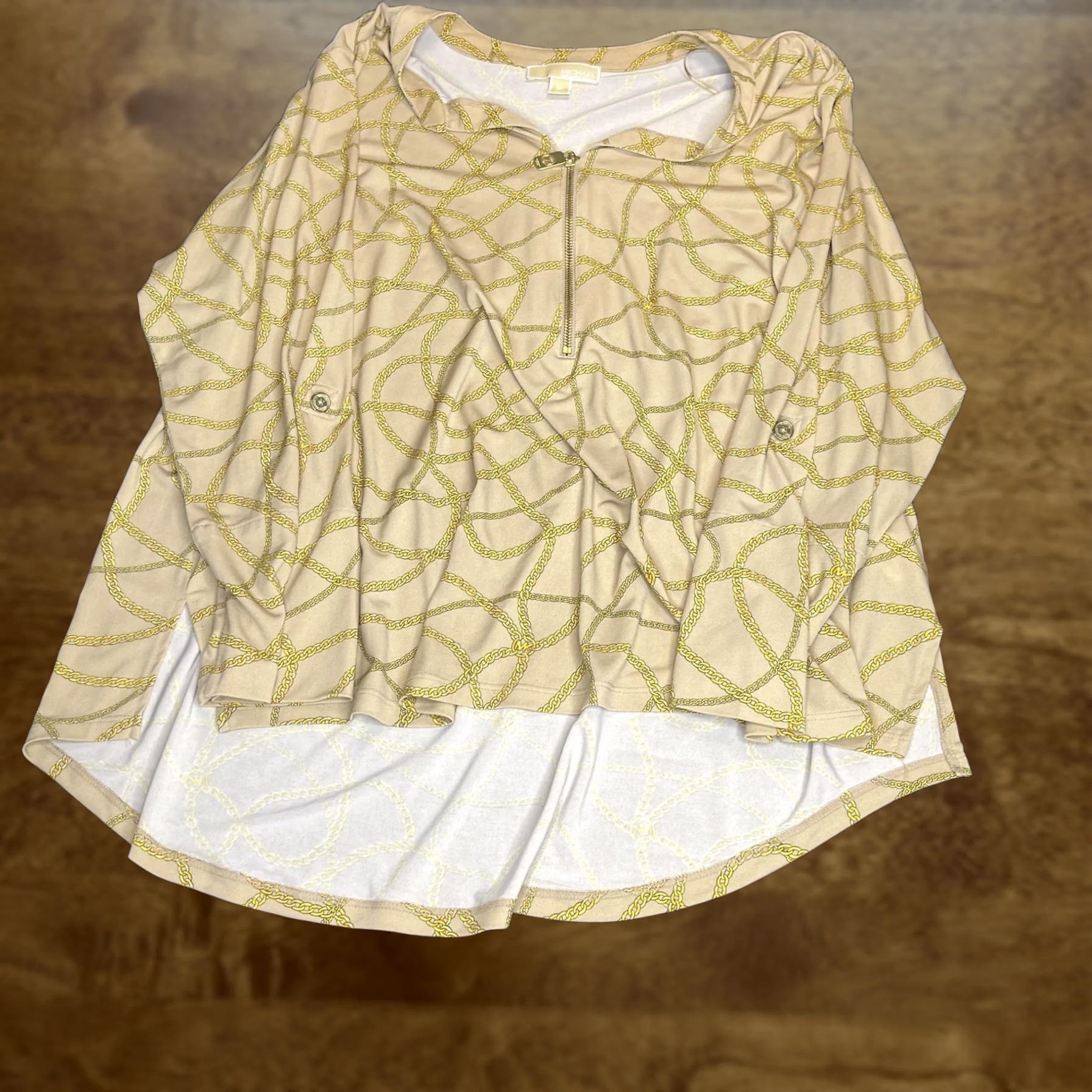 Michael Kors Michael Kors Shirt Womens 2X Tan Chain Print Zip Front Tunic Top Blouse Geometric Tunic Long Sleeve V-Neck Plus Size 2X Women's Size XXL / US 16-18 / IT 52-54 - 1 Thumbnail