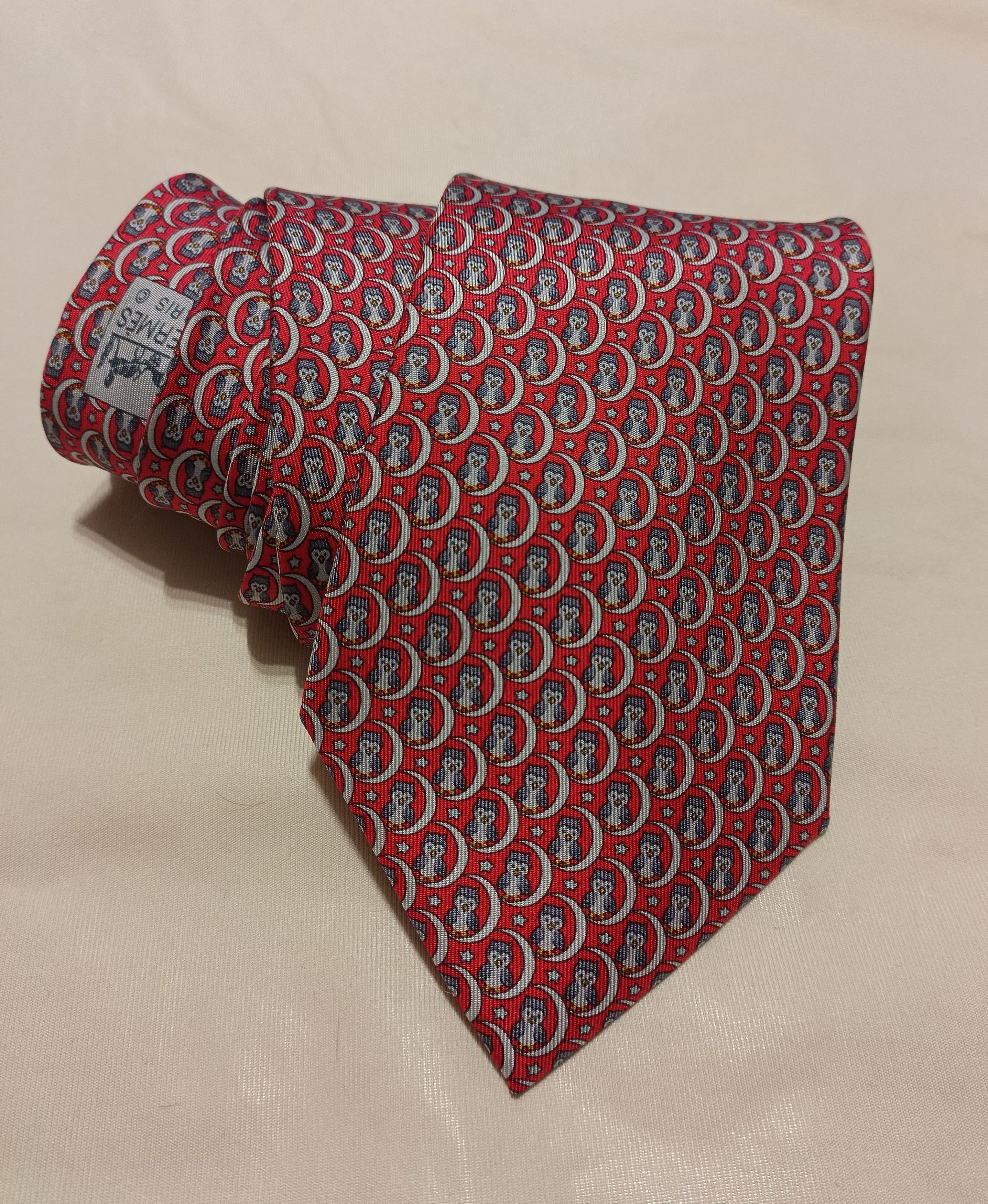 Hermes HERMES Red Owels Twill Silk Mens Necktie Tie 5269 SA Size ONE SIZE - 1 Thumbnail