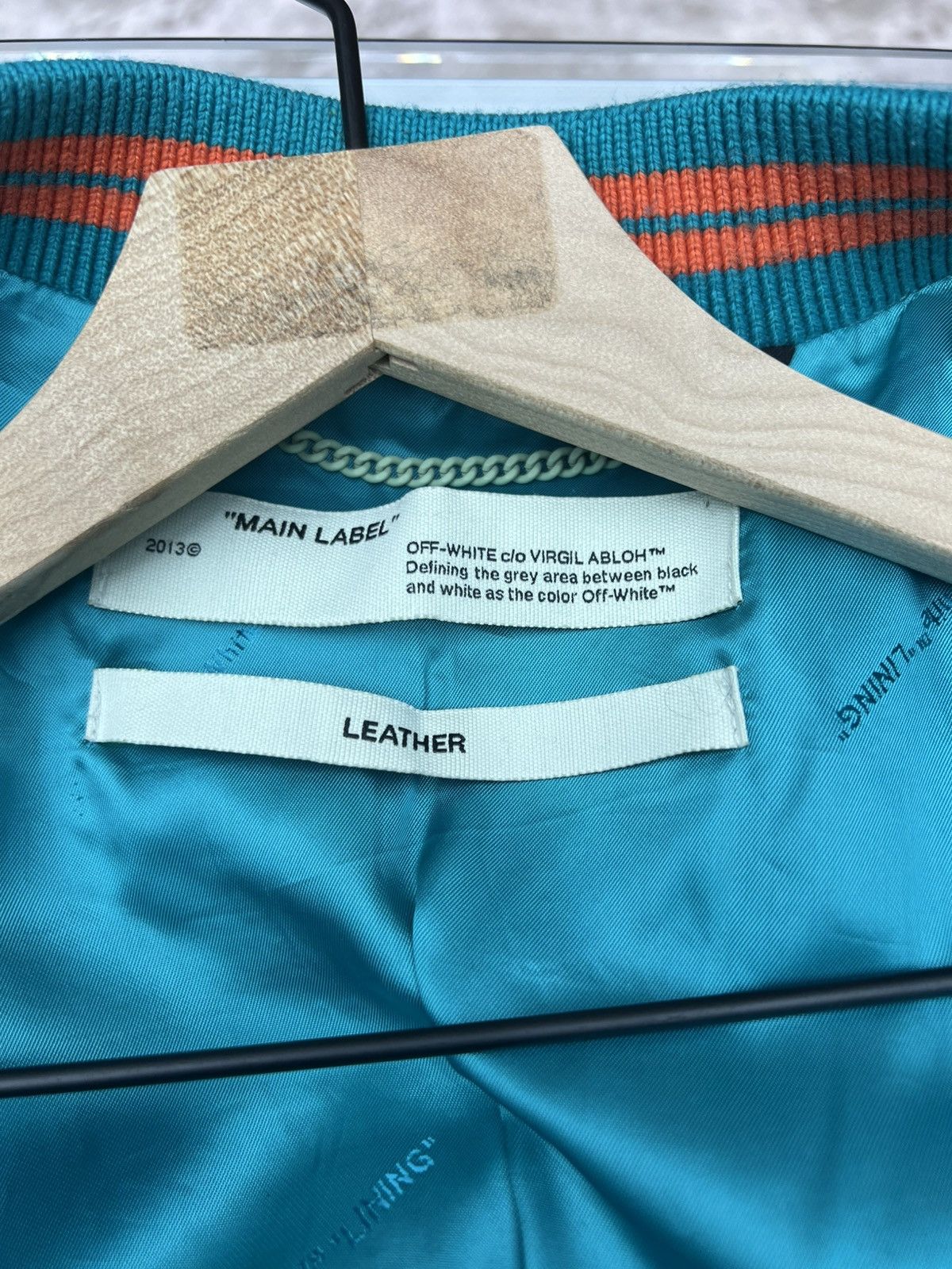 Off-White Off-White Leather Varsity Teal/Orange Jacket Size US M / EU 48-50 / 2 - 4 Thumbnail