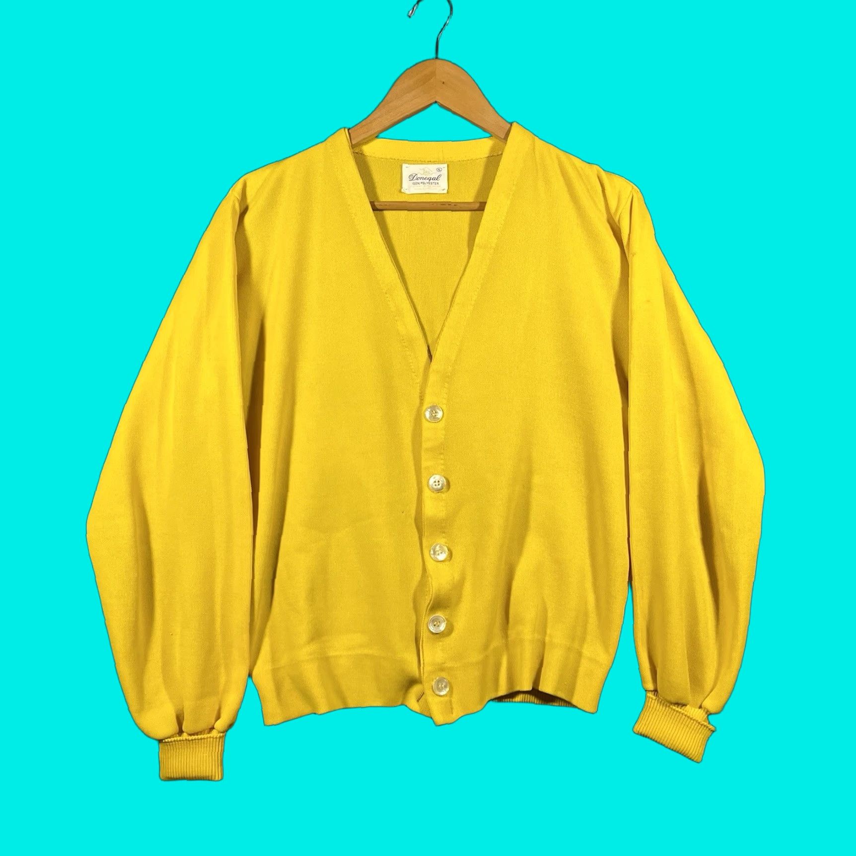 Vintage VINTAGE Donegal Cardigan Sweater 60s 70s Mustard Yellow 5 button Size Large Size US L / EU 52-54 / 3 - 1 Thumbnail