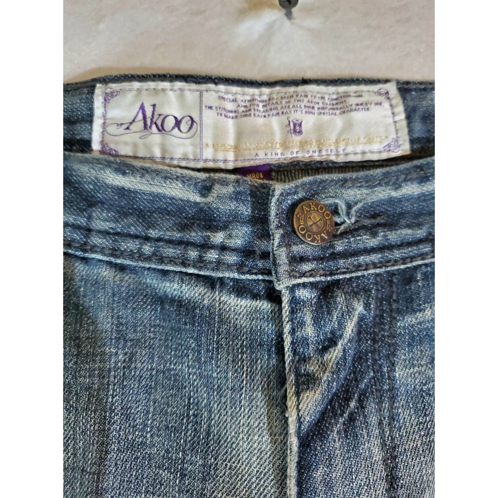 Vintage AKOO Signature Worn Jeans Mens Sz 38x32 Medium Wash Distressed Slim Fit 5-Pocket Denim Blue Size US 38 / EU 54 - 4 Thumbnail