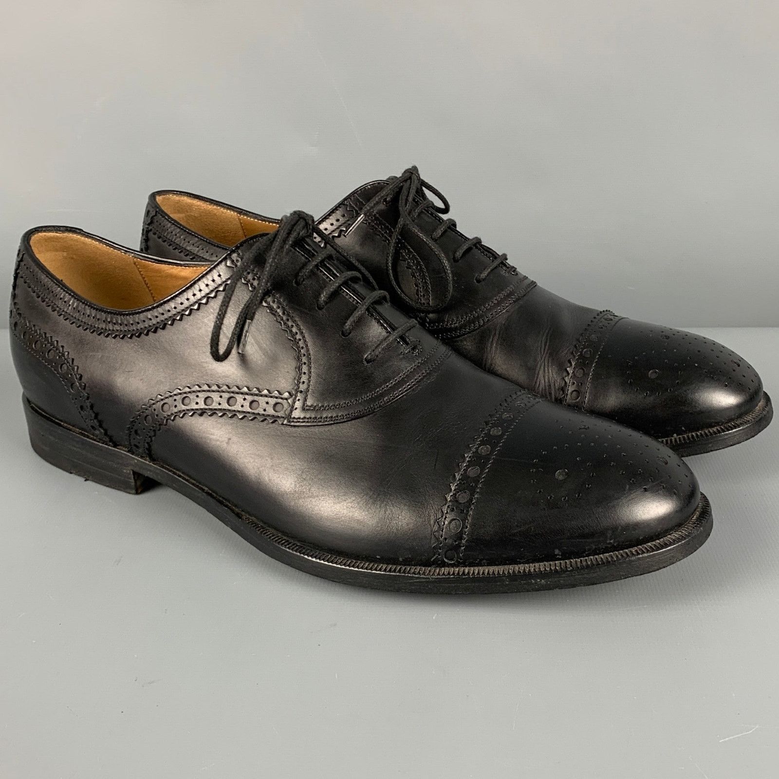 Gucci GUCCI Black Perforated Leather Oxford Cap Toe Lace Up Shoes Size US 9.5 / EU 42-43 - 1 Thumbnail