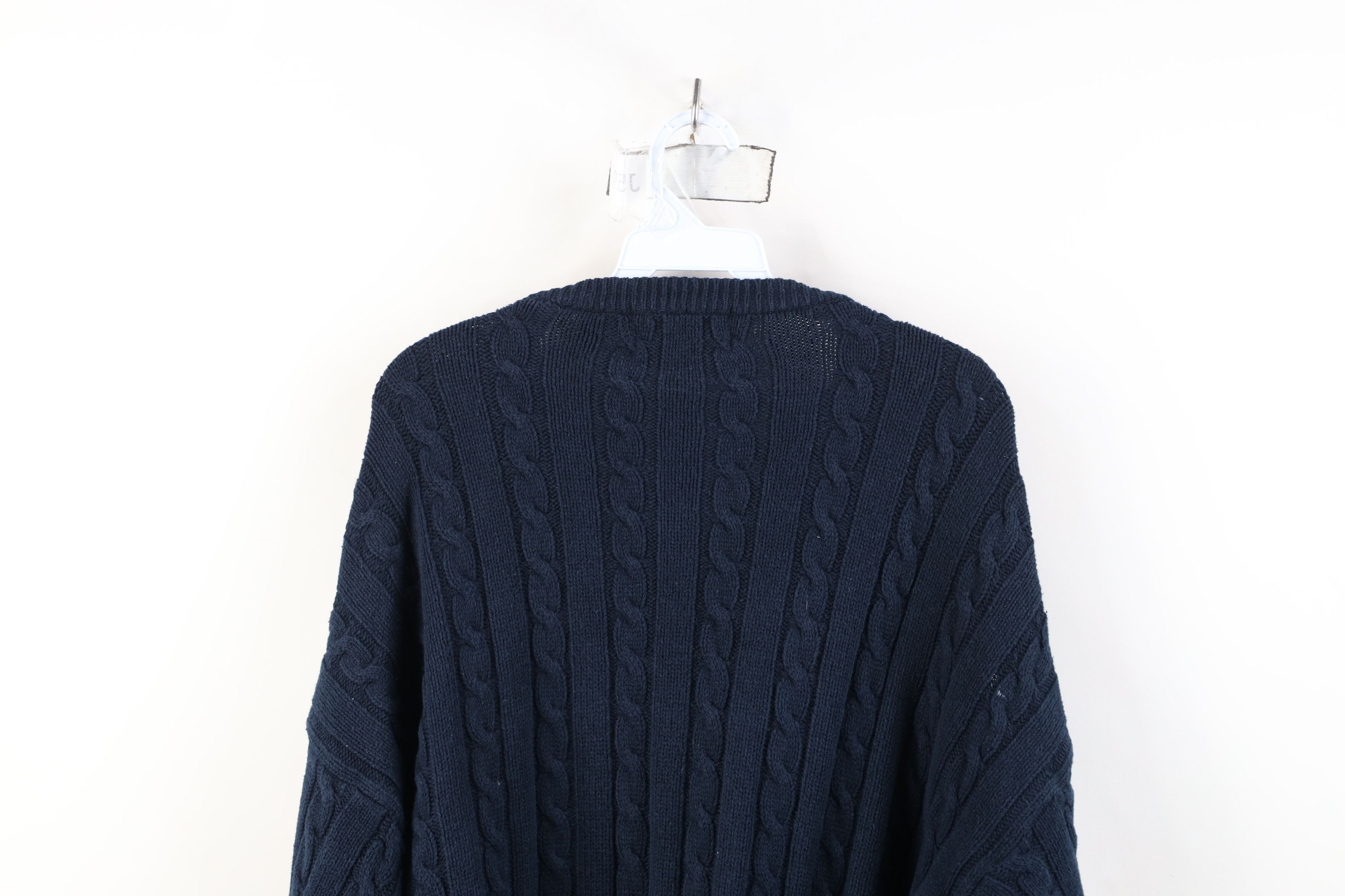Vintage Vintage 90s Streetwear Cotton Cable Knit Sweater Navy Blue Size US XL / EU 56 / 4 - 10 Thumbnail
