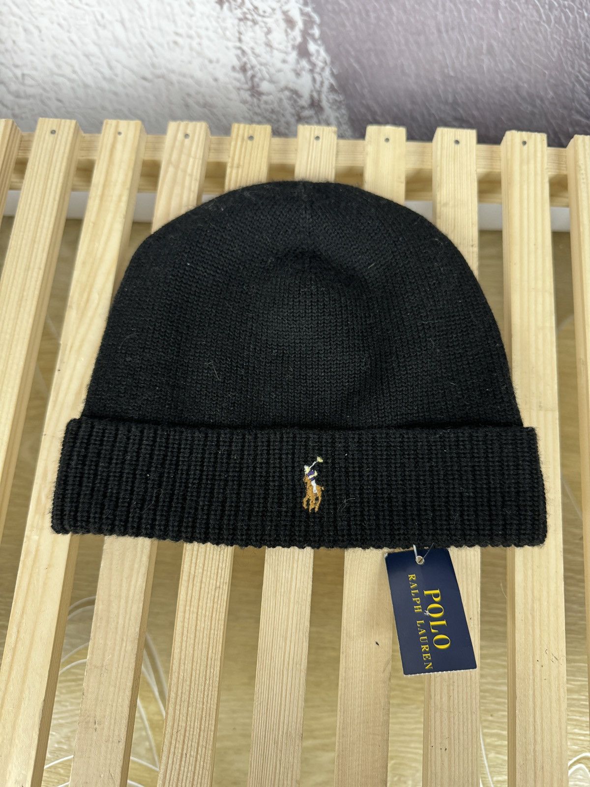 Polo Ralph Lauren POLO RALPH LAUREN Black MERINO WOOL Genuine BEANIE Hat Size ONE SIZE - 3 Thumbnail