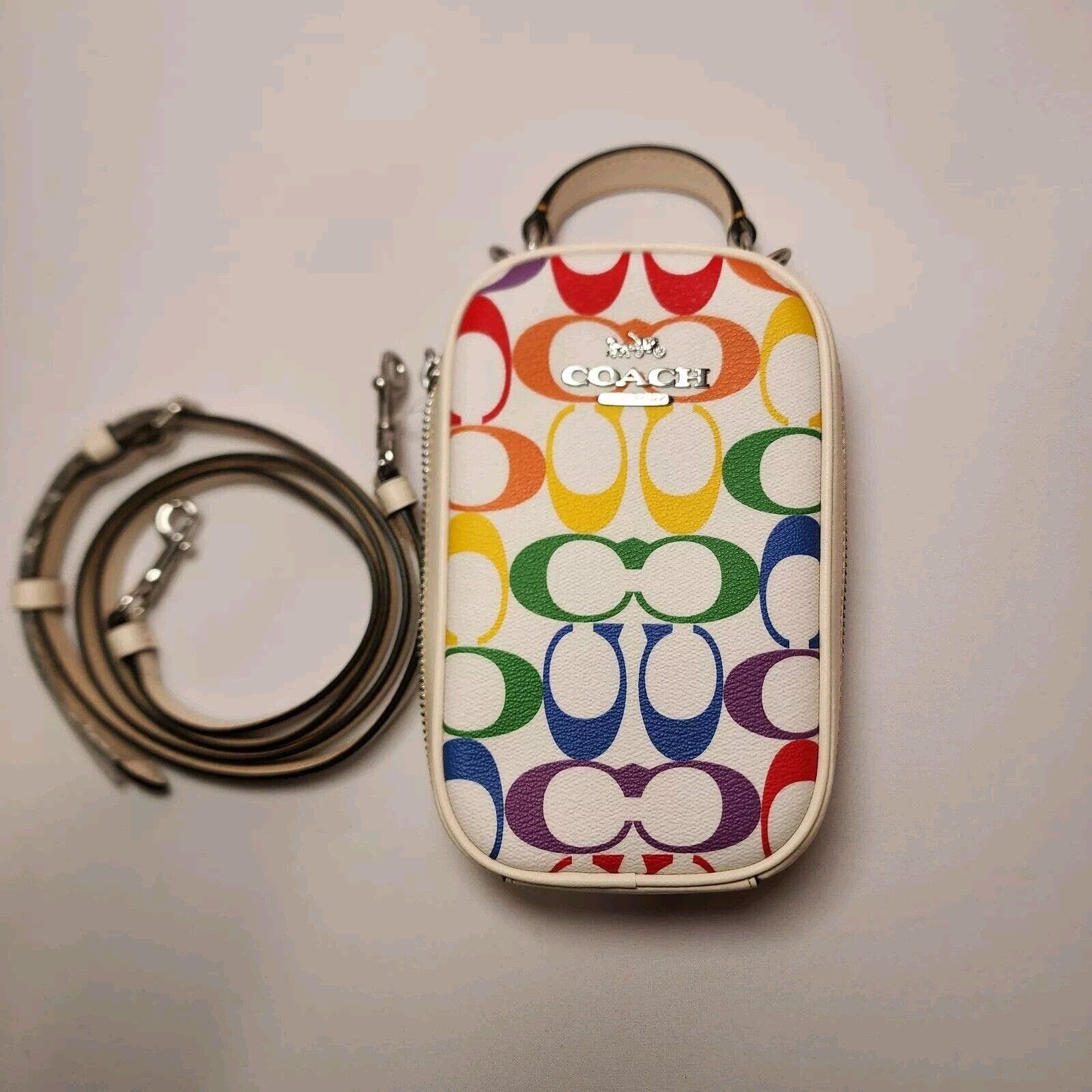 image of NWT Coach Ck189 Eva Phone Crossbody Rainbow Signature Chalk, Women's