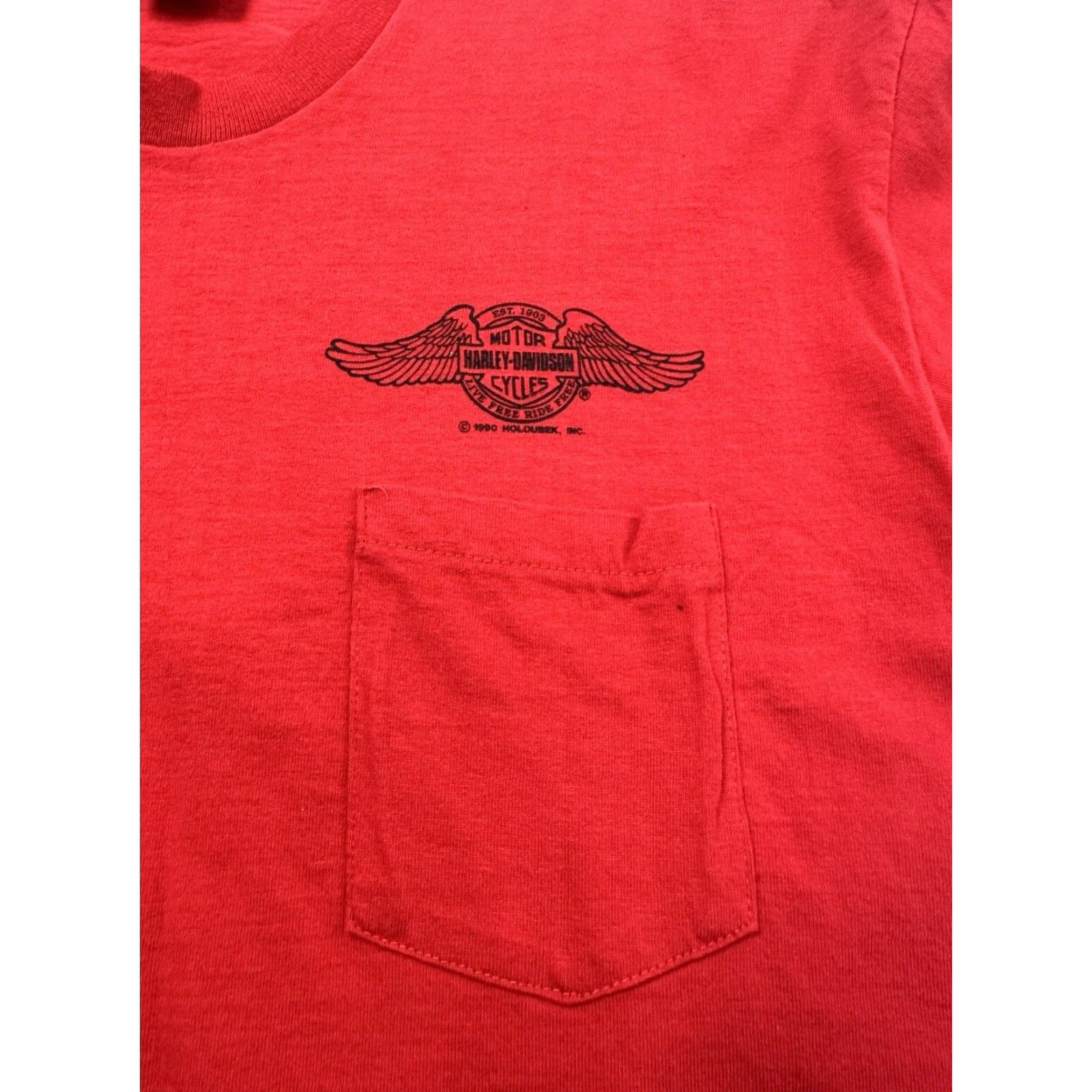 Harley Davidson VINTAGE Harley-Davidson Shirt Mens XL Red Holoubek USA 1990 San Mateo California Size US XL / EU 56 / 4 - 3 Thumbnail