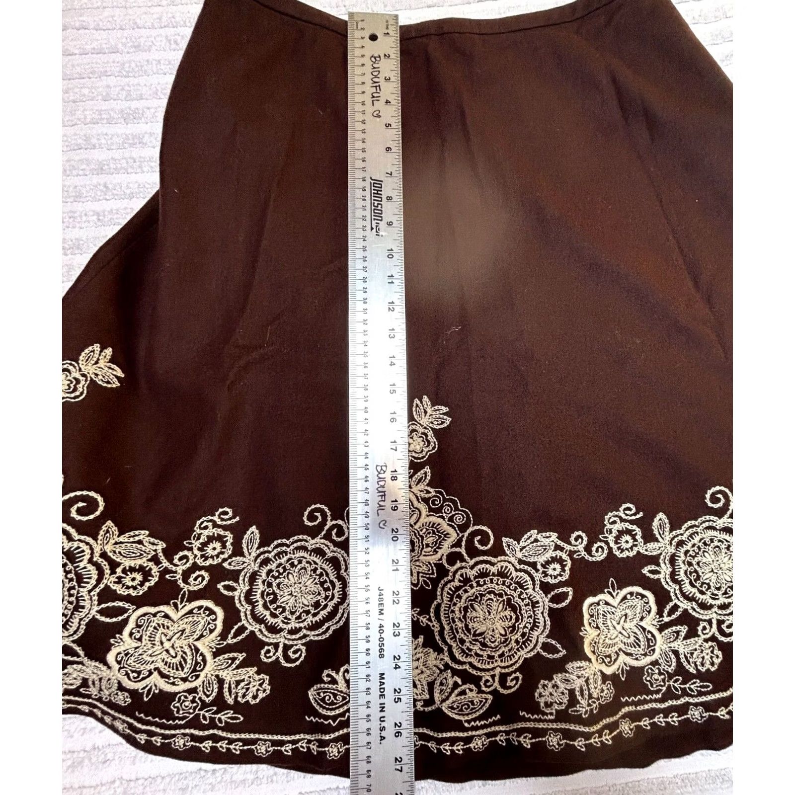 Boden Boden Skirt Women 16R Wool Blend Brown White Floral Embroidered A-Line Midi Lined ZIP Update: 16R Size 38" / US 16 / IT 52 - 5 Thumbnail