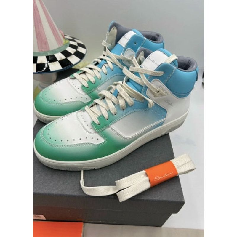 Santoni Mens Santoni Hi-Top Sneakers in Green, Blue & White size 11 Size US 11 / EU 44 - 3 Thumbnail