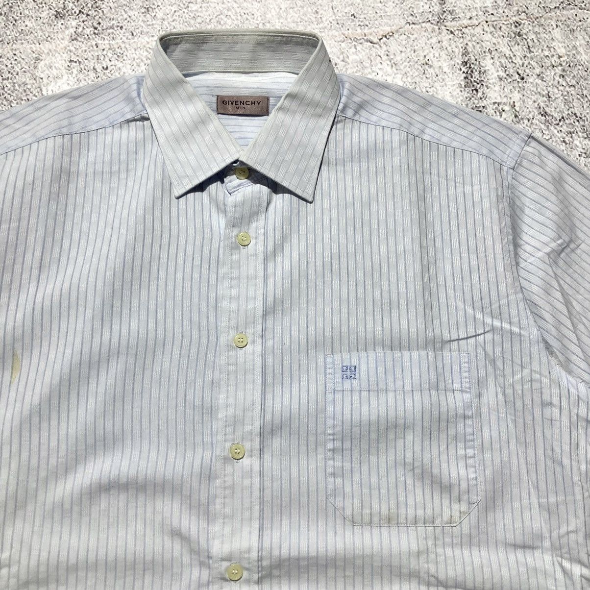 Givenchy 1990s Vintage Givenchy Men Stripe Pocket Shirt Blue Luxury Size US XL / EU 56 / 4 - 4 Thumbnail