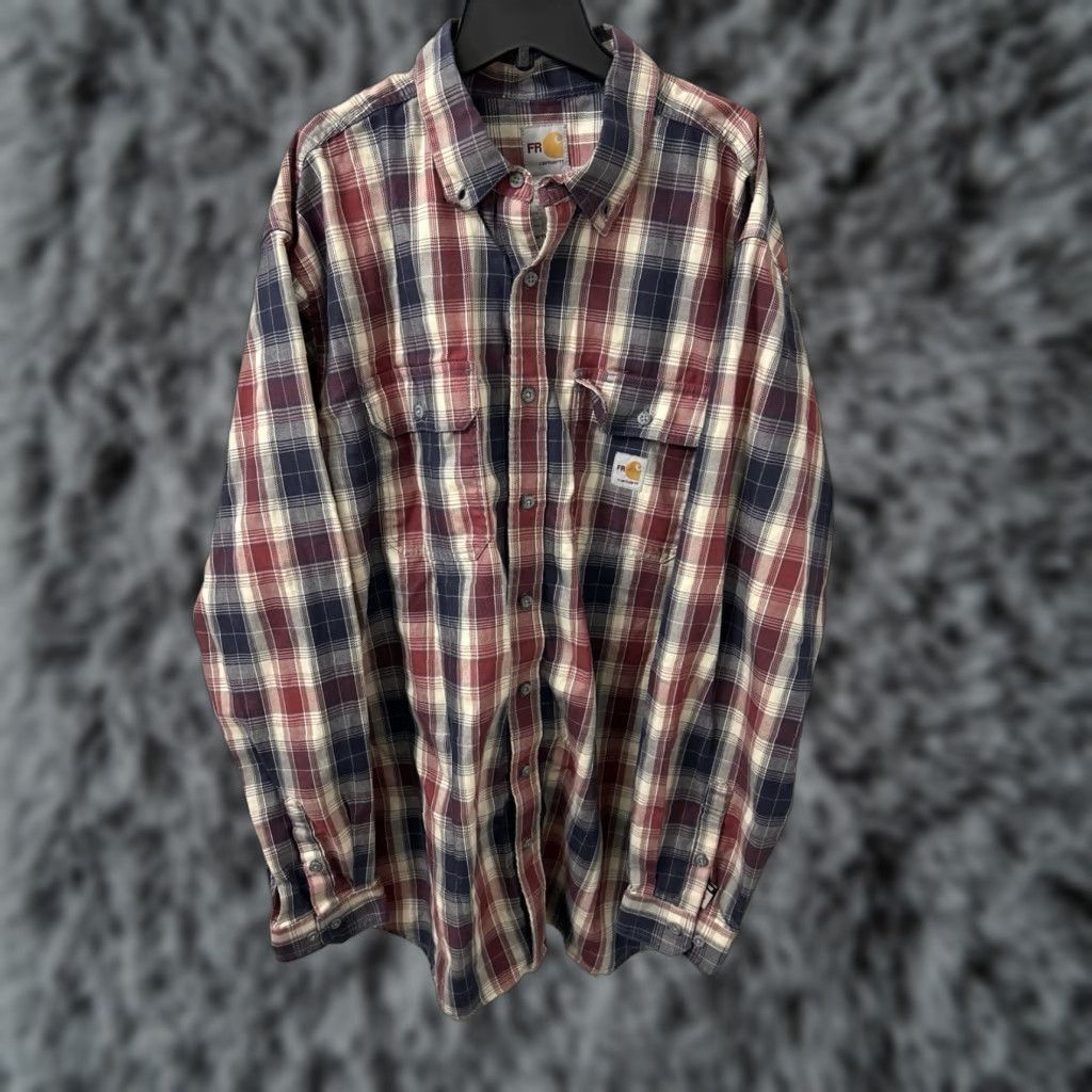 Carhartt Carhartt Shirt Mens XL Tall Red Navy Plaid FR Flame-Resistant CAT2 L/S 104507 Size US XL / EU 56 / 4 - 1 Thumbnail