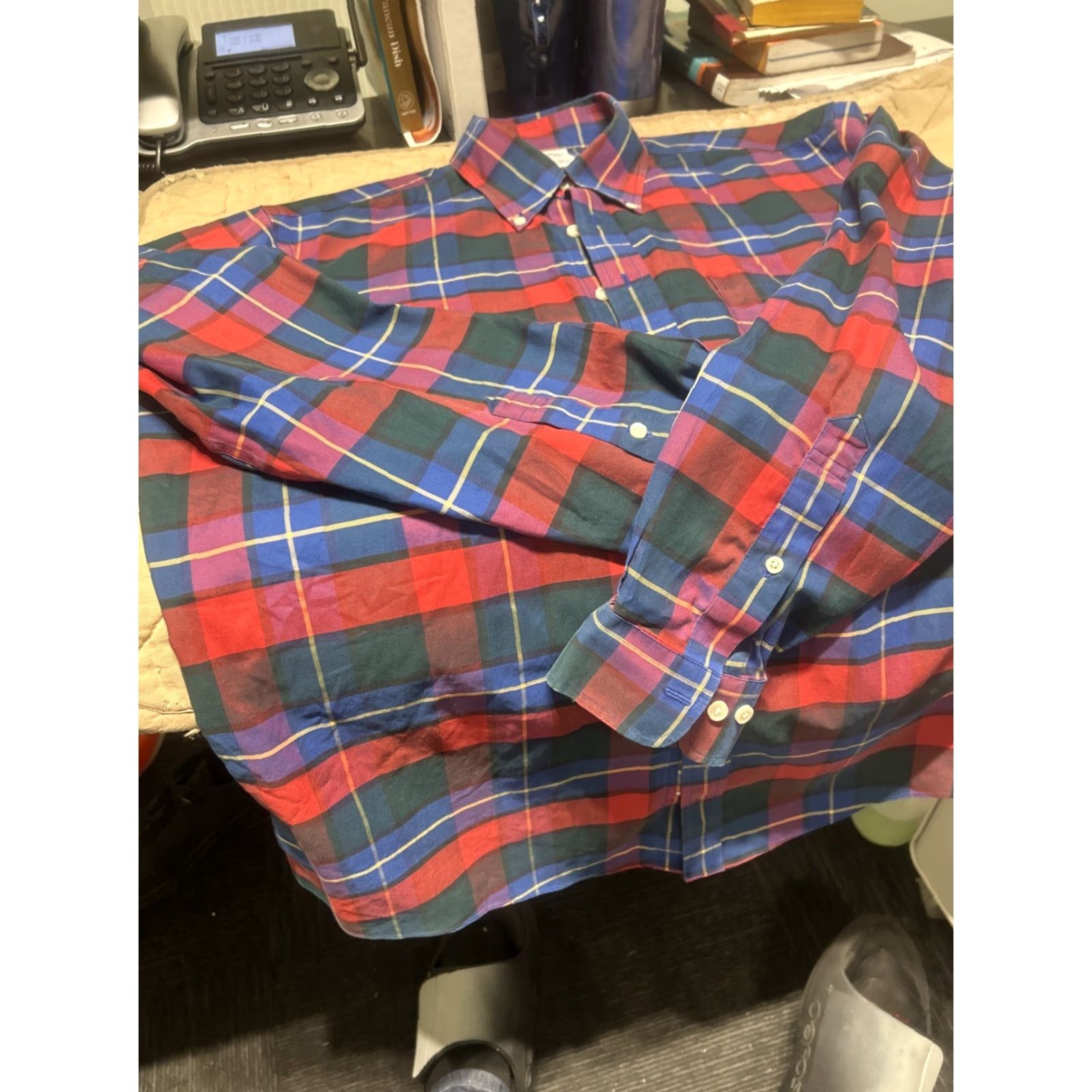 Brooks Brothers Brooks Brothers Dress Shirt Slim Fit All Supima Cotton Non-Iron L Mens Multicolor Plaid Slimming Size 42R - 4 Thumbnail