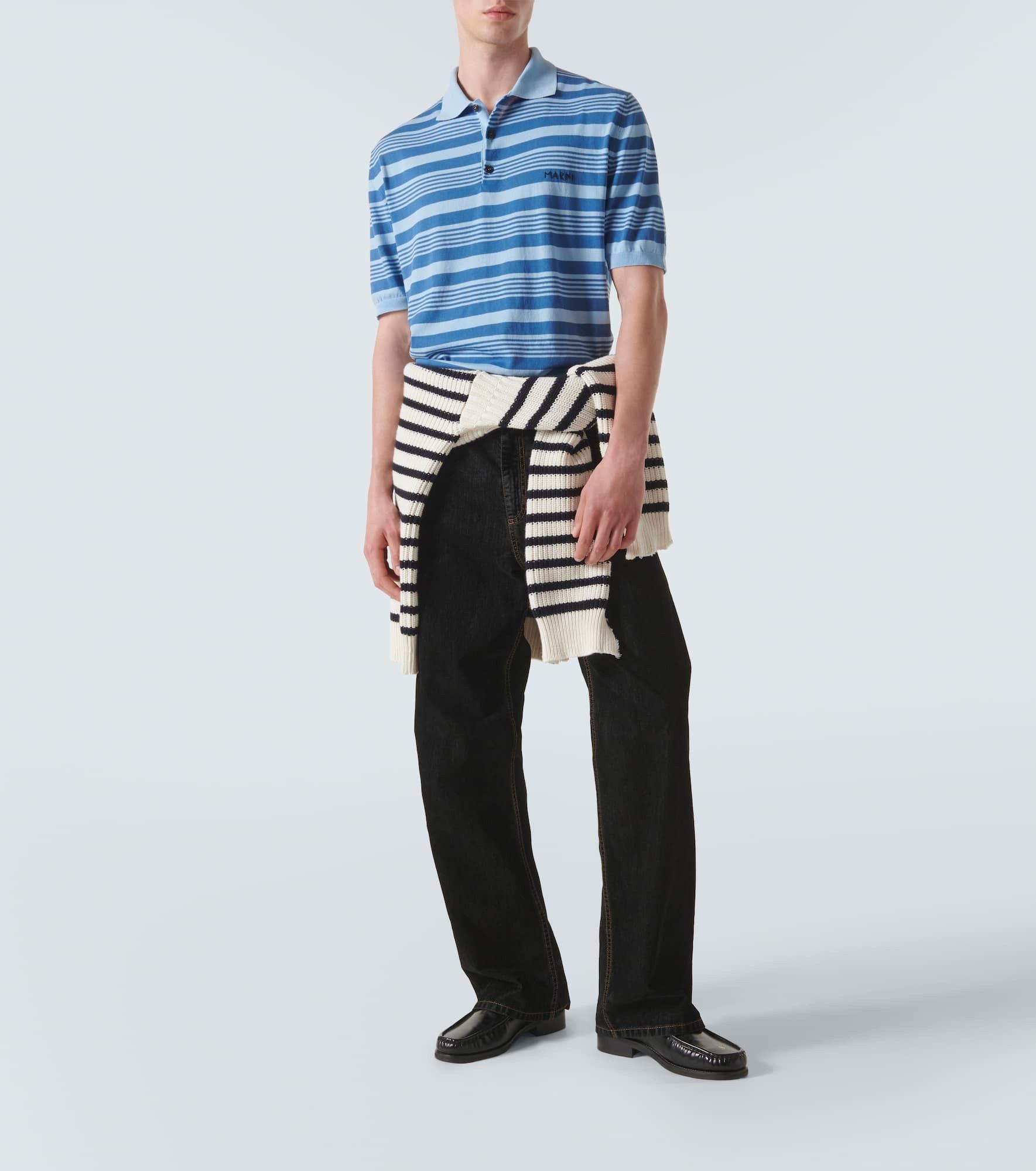 o1w1db11125 Striped Cotton Polo Shirt in Blue