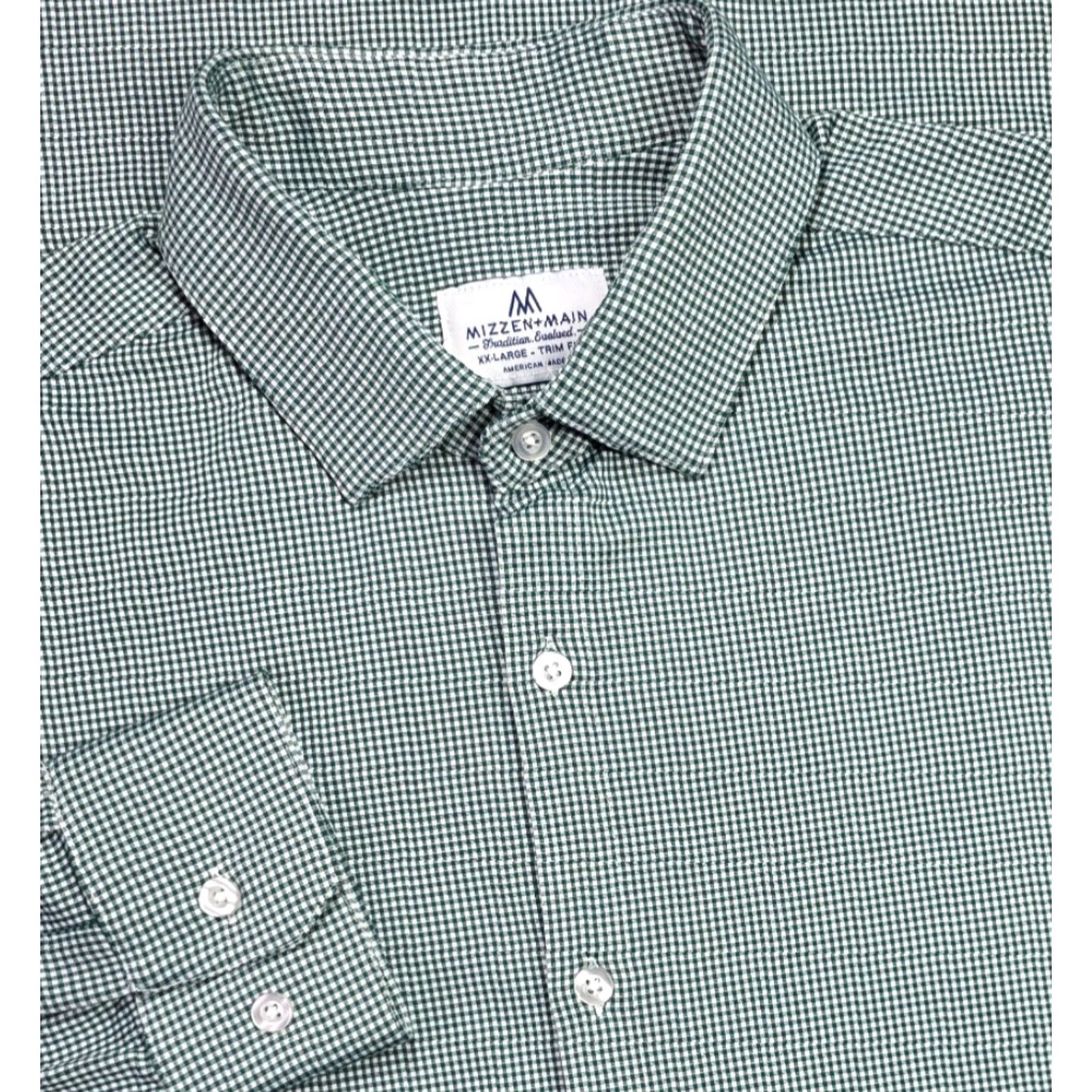 Mizzen+Main Mizzen+Main Button-Up Shirt Mens 2XL Green Check Trim Fit Stretch Made in USA Shirt Mens 2XL Green White Check USA Size US XXL / EU 58 / 5 - 2 Thumbnail