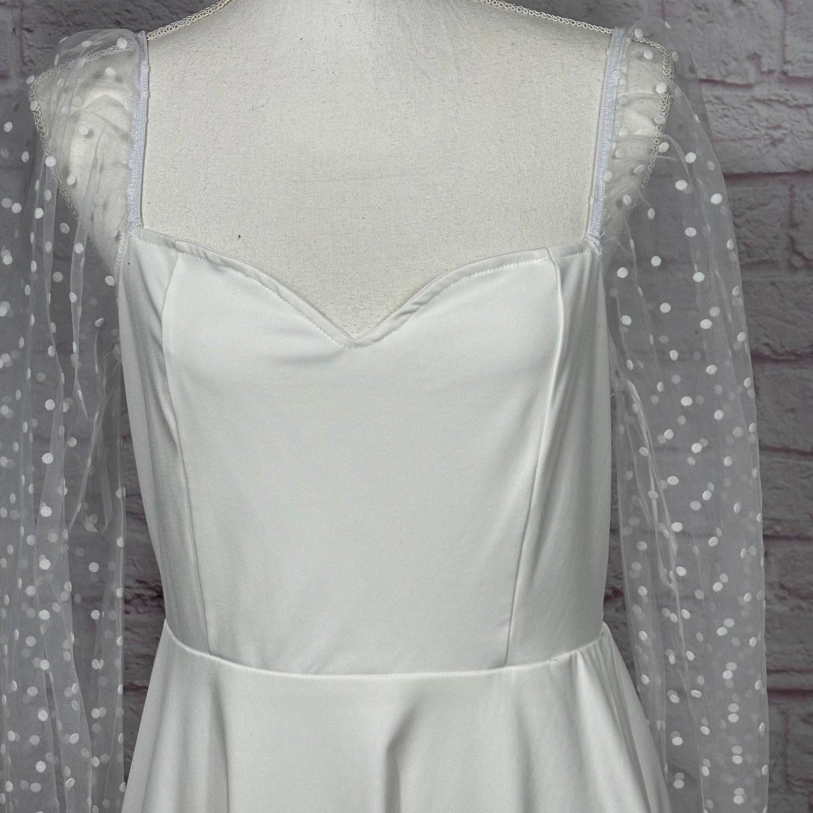 Other White Polka Dot Mesh Sleeve Fit & Flare Mini Dress Large Size L / US 10 / IT 46 - 2 Thumbnail