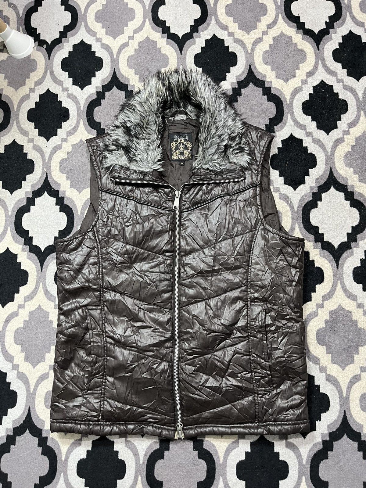 Le Grande Bleu (L.G.B.) 2000s spinach faux fur punk puffer vest jacket Size US M / EU 48-50 / 2 - 1 Thumbnail