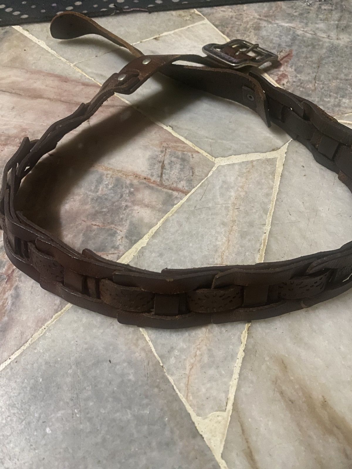 Genuine Leather Vintage Brown Leather Belt With Boho Floral Design Size ONE SIZE - 6 Thumbnail
