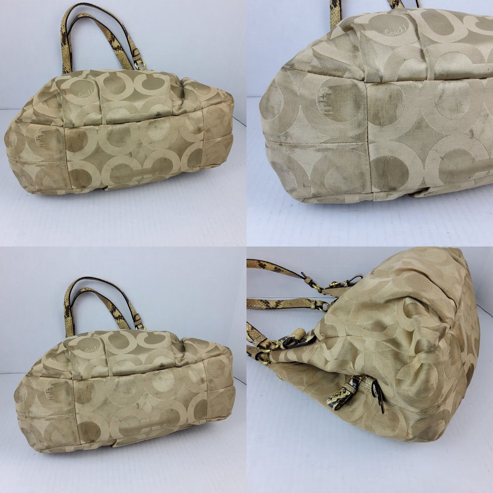 Coach Coach Op Art Snake Trim Shoulder Bag Purse, Signature 17689, Brown, Women, Fabric, Shoulder Bag, Snake Theme, 14x9.5x4, Pre-owned Size ONE SIZE - 8 Thumbnail