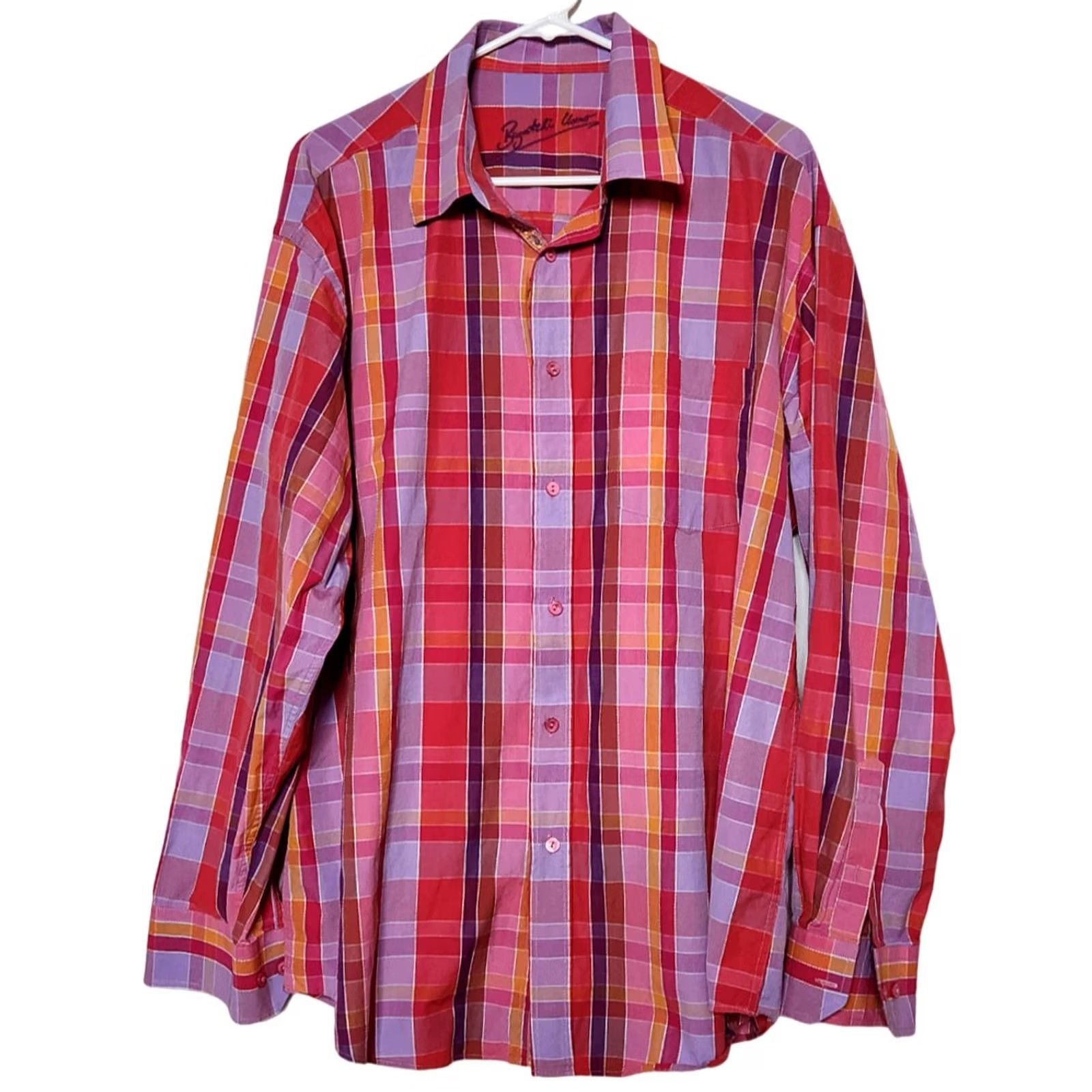 BUGATCHI Bugatchi Uomo Shirt Mens XL Button-Down Plaid Long Sleeve Pocket Button Up Shirt Size 46R - 2 Thumbnail