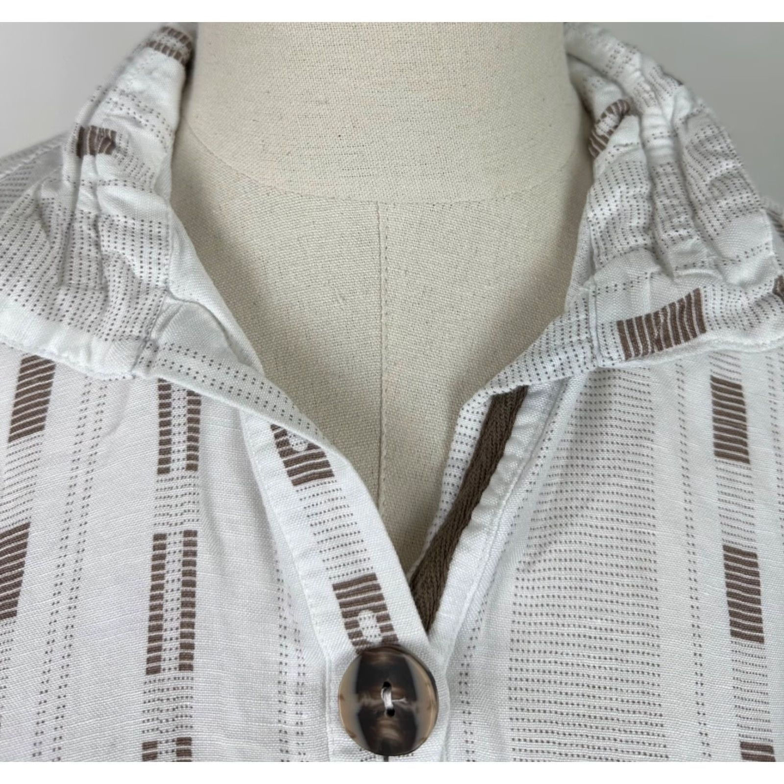Vintage Ali Miles Shirt Womens Medium Linen Blend Geometric Stripe Roll Tab Sleeve Boho Size M / US 6-8 / IT 42-44 - 3 Thumbnail