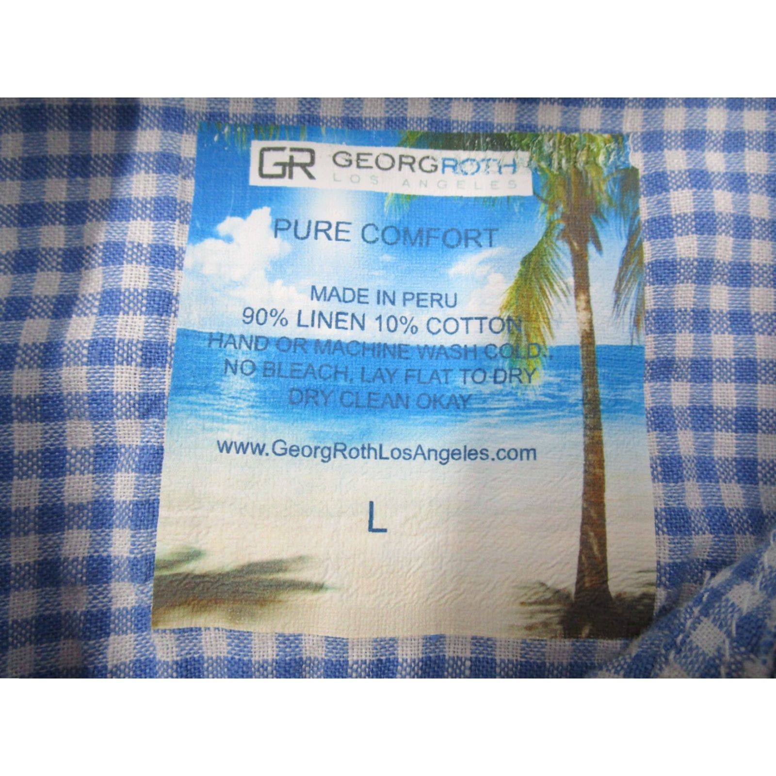 Vintage VINTAGE Georg Roth Los Angeles Men's Shirt Long Sleeve Button-Up Casual Summer Cotton Linen Blue 90s Size US L / EU 52-54 / 3 - 3 Thumbnail
