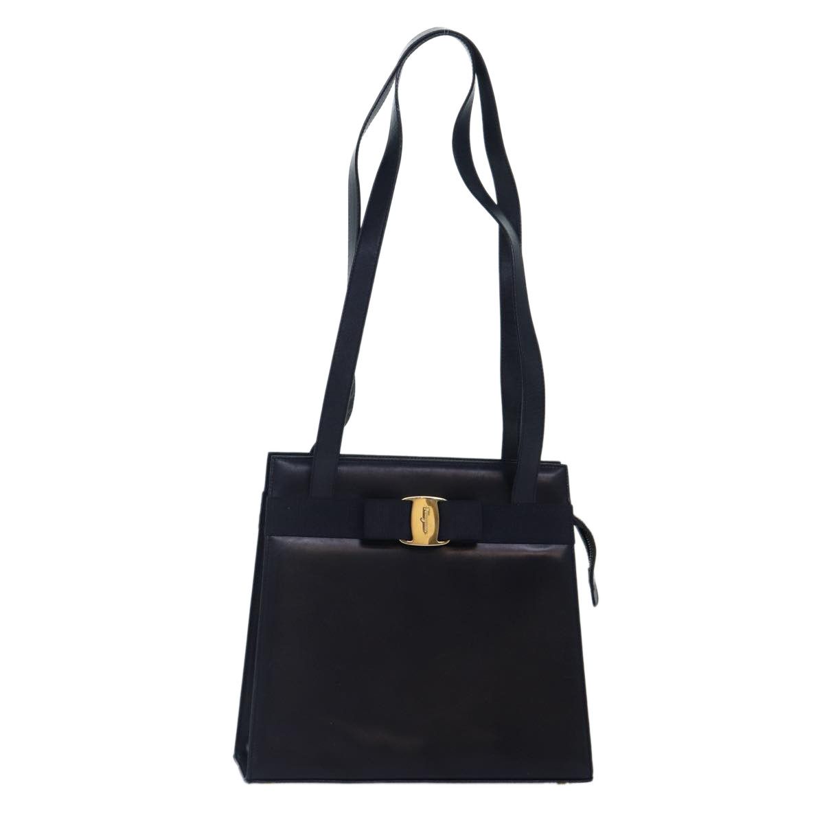 Vala Navy Leather Shoulder Bag (Pre-Owned)