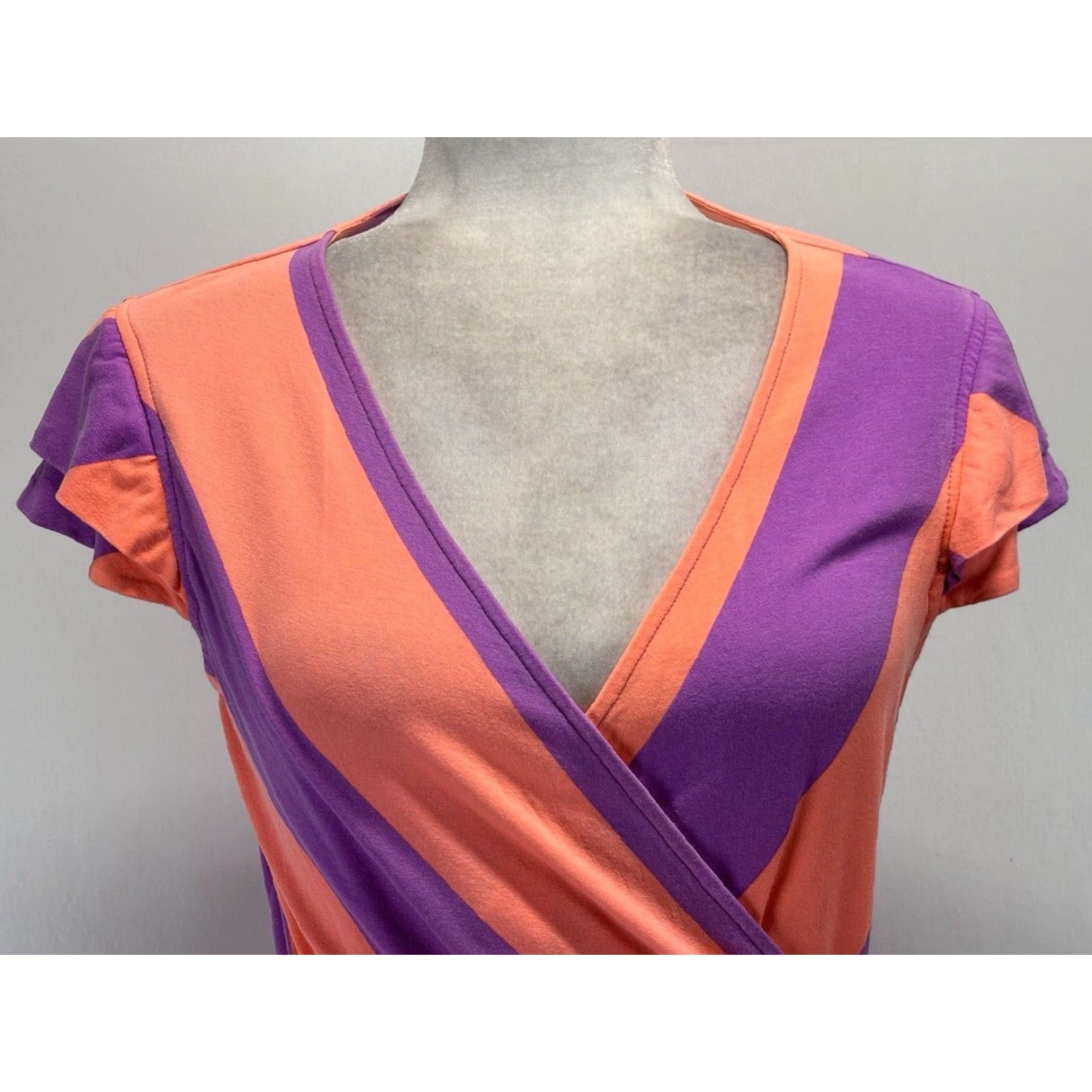 Lilly Pulitzer Lilly Pulitzer Striped Wrap Dress Medium Women's Coral Purple Ruffle Short Sleeve Size M / US 6-8 / IT 42-44 - 5 Thumbnail