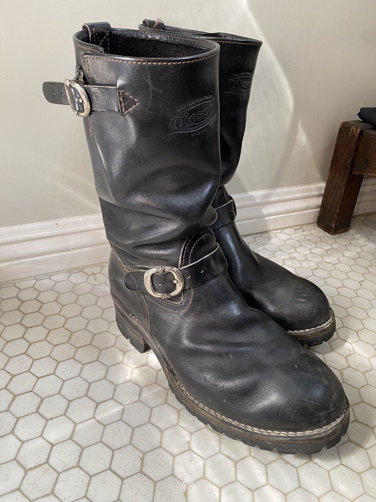 Pre-owned Chrome Hearts Wesco Vintage Biker Boot In Black