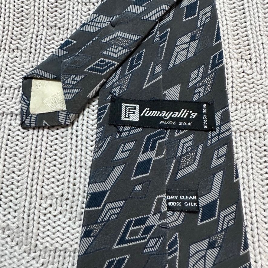 Vintage Vintage Fumagalli's gray abstract diamond silk tie Size ONE SIZE - 3 Thumbnail