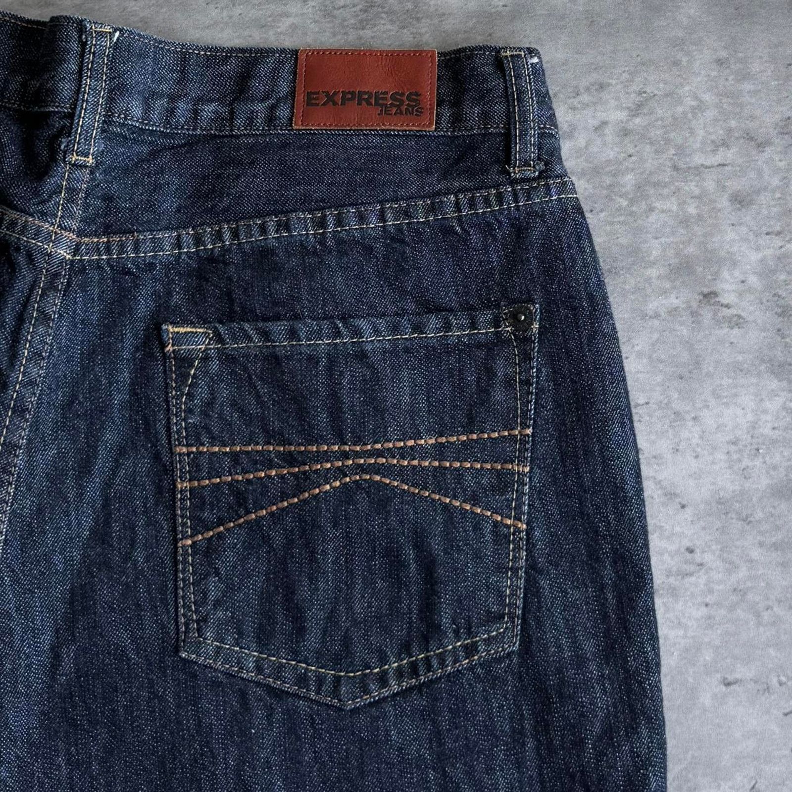 Express × JNCO × Japanese Brand Vintage Y2K Express Dark Wash Embroidered Baggy Denim Jeans Size US 34 / EU 50 - 3 Thumbnail