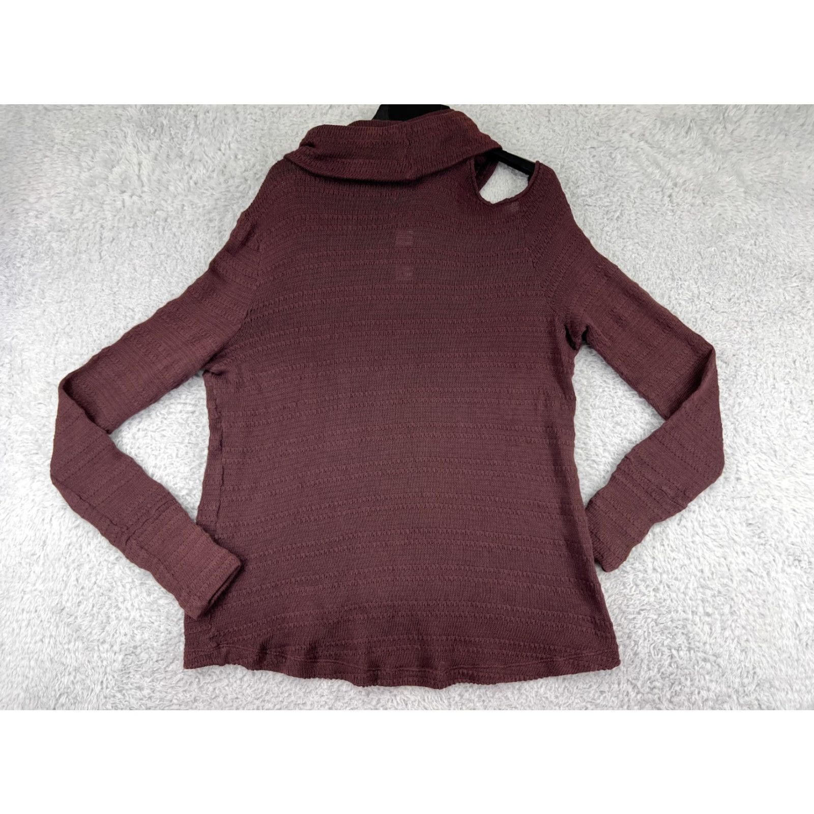 Vintage LA Made Womens Sweater Pullover Long Sleeve Cowl Neck Asymmetric Ruffle Burgundy Fall Winter 100% Cotton Knit Casual Size S / US 4 / IT 40 - 2 Thumbnail