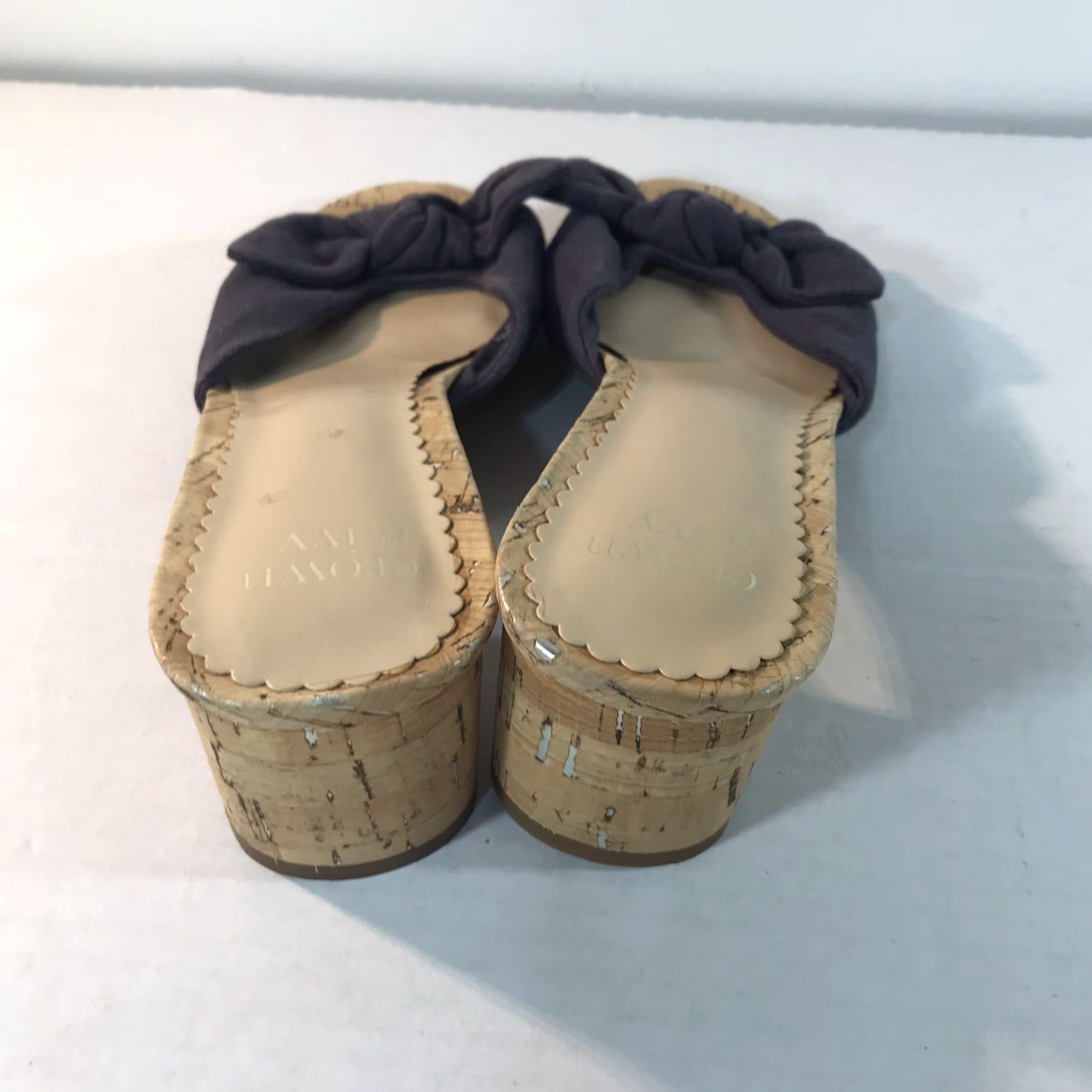 Vintage Crown & Ivy Navy Bow Slides Womens Size 9.5 2in Block Heel Casual Sandals Size US 10 / IT 40 - 5 Thumbnail