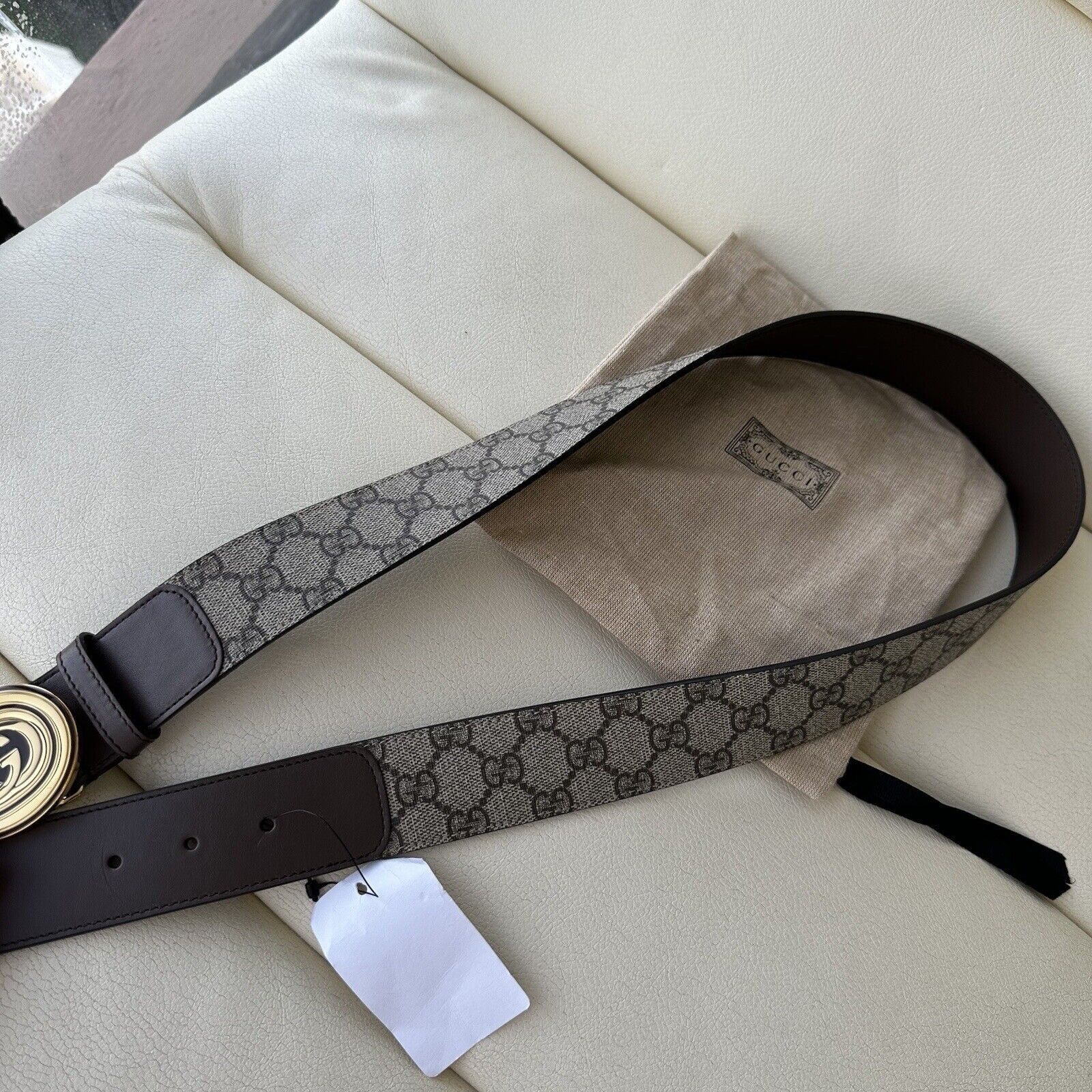 Gucci NEW GUCCI BELT GG BROWN OVAL Gold Buckle Interlocking G Sz 9 Size 36 - 9 Thumbnail