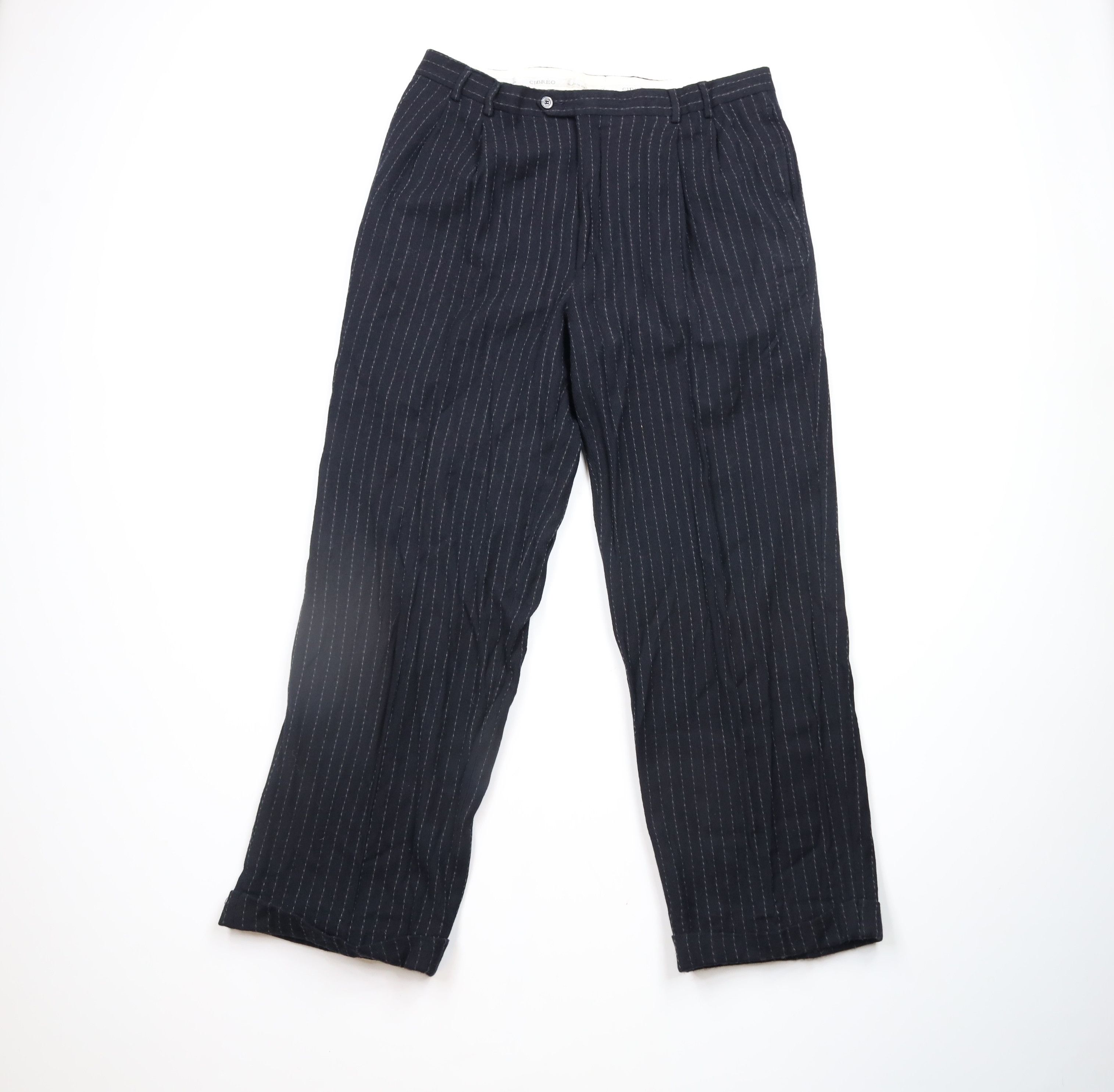 Vintage 90s Streetwear Striped Pleated Wool Wide Leg Pants