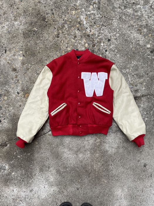 Vintage 80's Wisconsin Badgers Leather/Wool Varsity Letterman Jacket ...