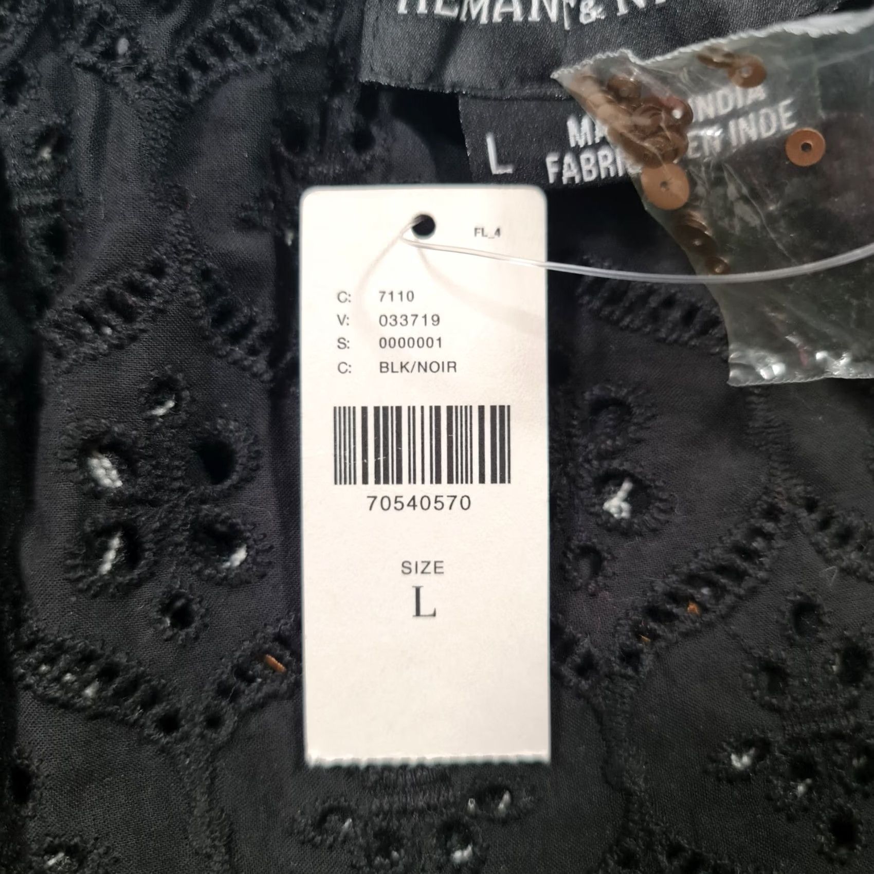 Hemant & Nandita Hemant & Nandita Blouse Womens Off The Shoulder Black Large Top Short Sleeve Satin Crochet Lace Embroidered 100% Cotton Size L / US 10 / IT 46 - 4 Thumbnail