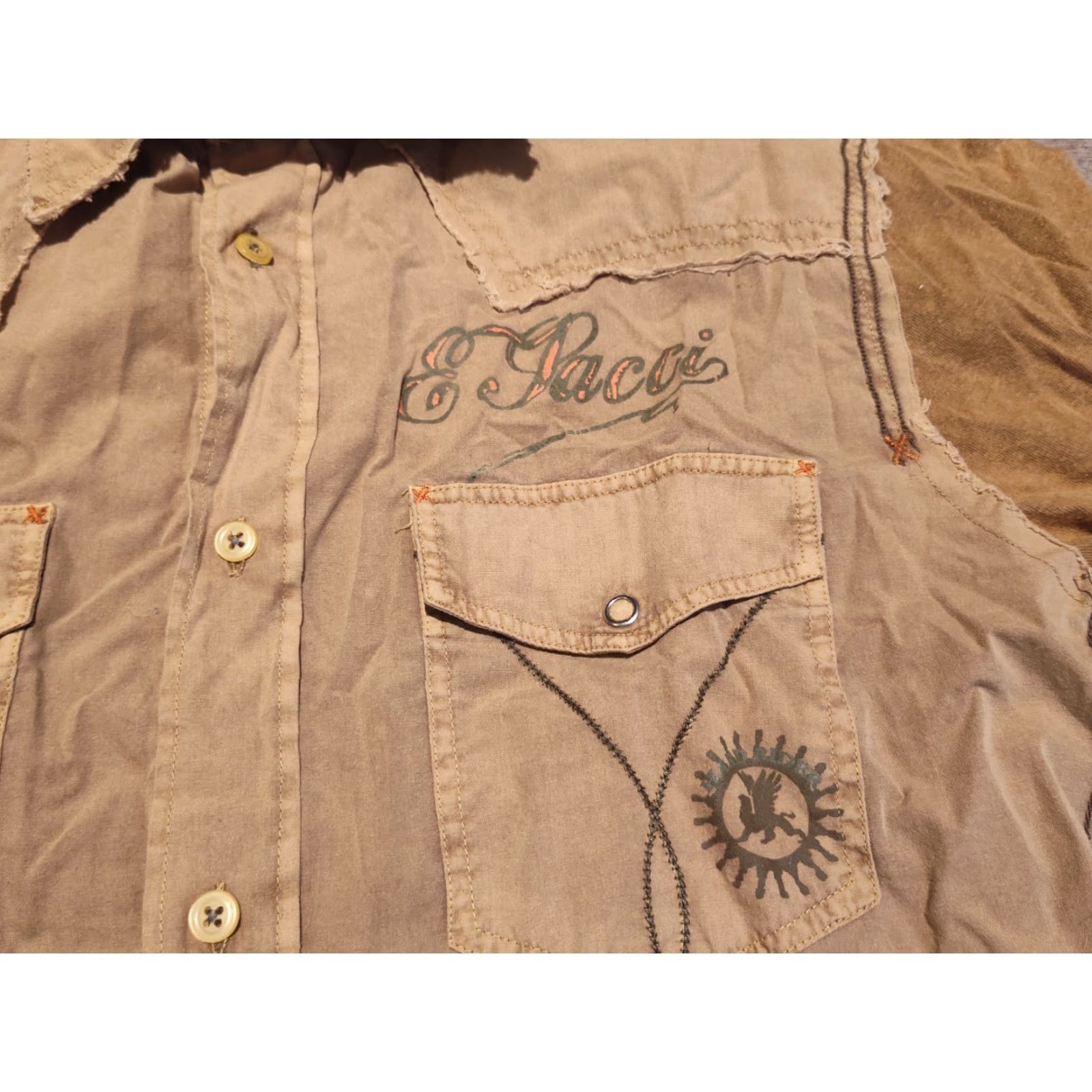 Vintage VINTAGE Emilio Sacci Men's Button-Up Shirt Long Sleeve Casual Retro Patchwork Beige M Size US M / EU 48-50 / 2 - 4 Thumbnail