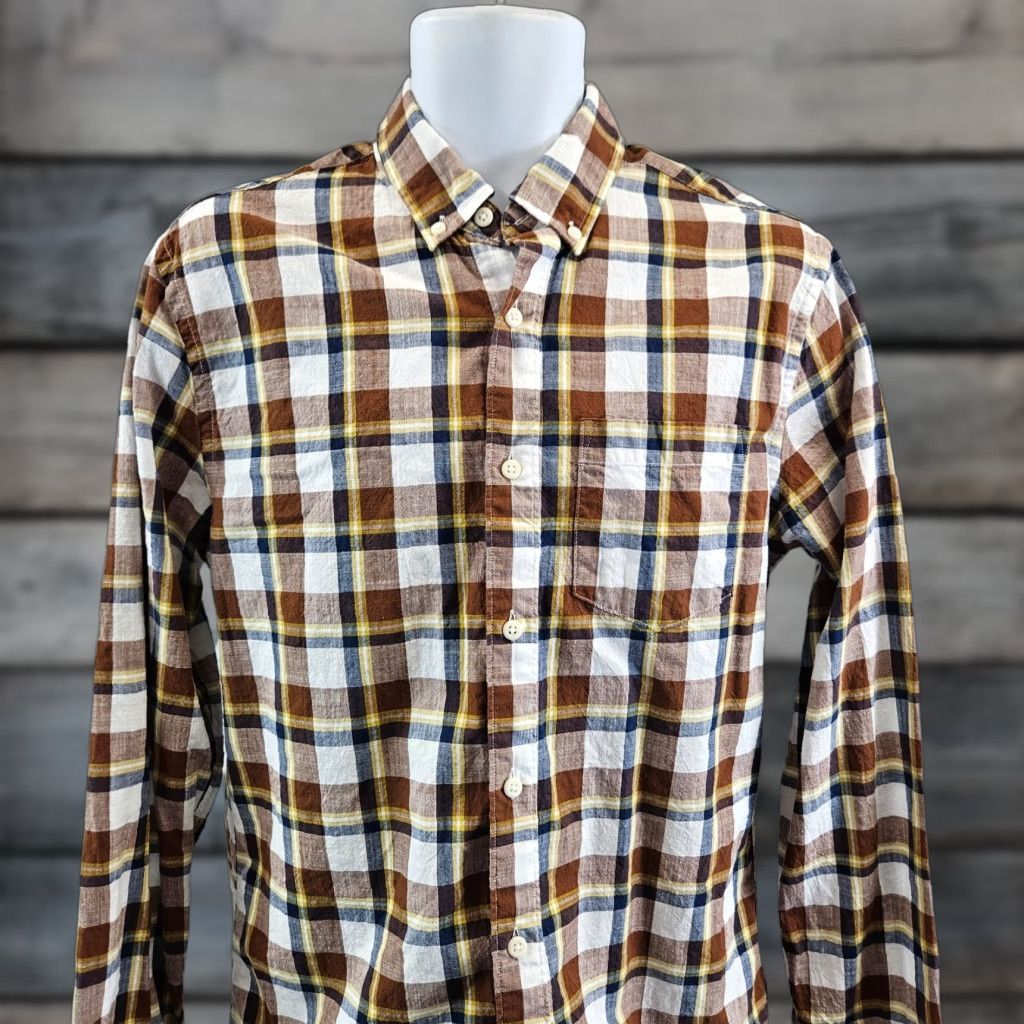 Vintage Hawker Rye Men Button-Up Shirt Plaid Blue Brown Cotton Size M Size US M / EU 48-50 / 2 - 1 Thumbnail