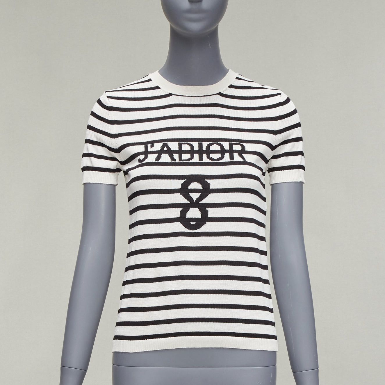 Dior CHRISTIAN DIOR Jadior 8 black cream short sleeve crew neck sweater FR34 XS Size XS / US 0-2 / IT 36-38 - 1 Thumbnail