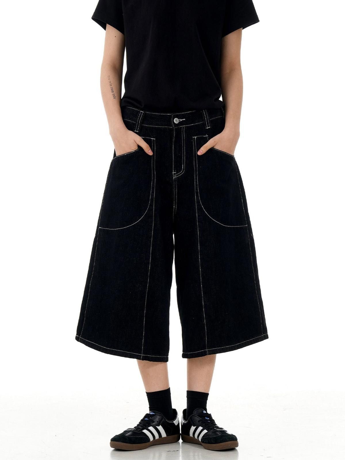 Jean Black Wide-Leg Cropped Denim Jorts | Heavy Contrast Size US 30 / EU 46 - 2 Thumbnail
