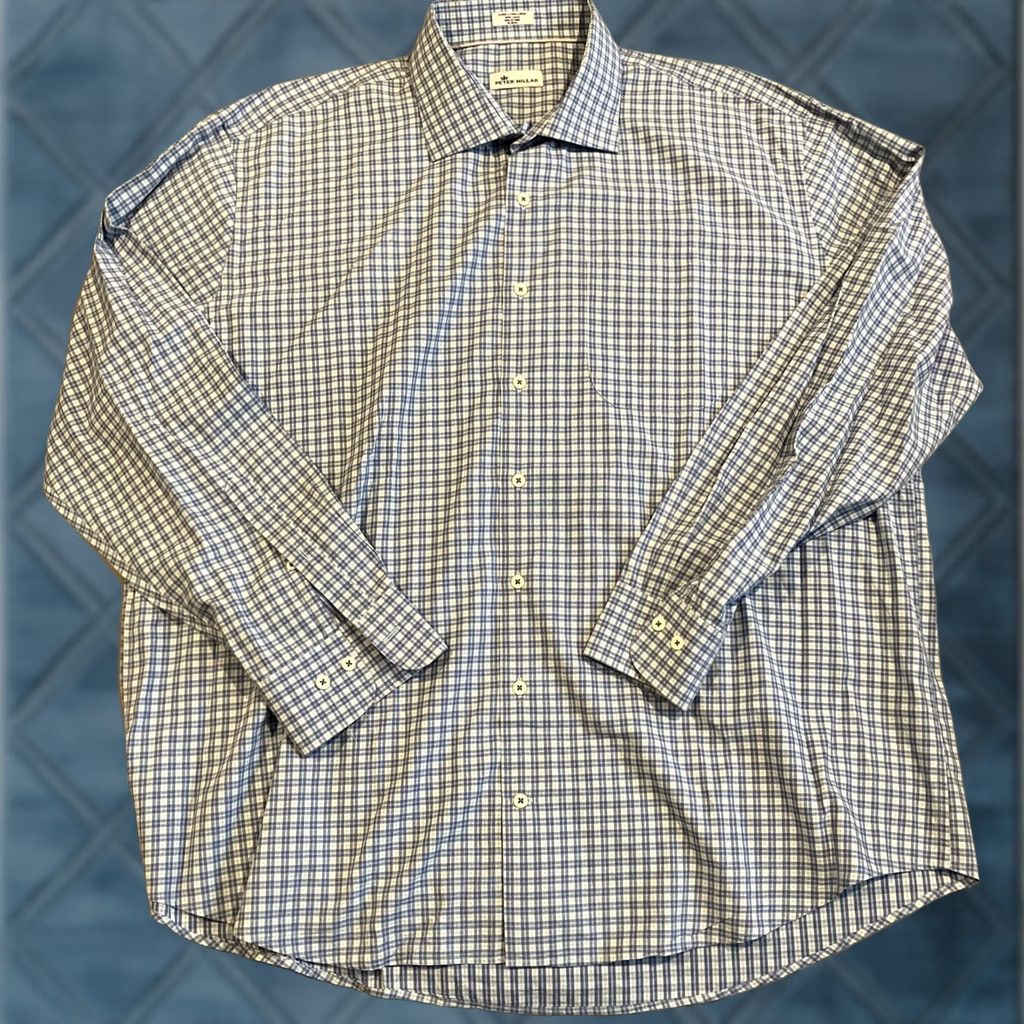 Peter Millar Peter Millar Shirt Button-Up Long Sleeve Blue Plaid 100% Cotton XXL Men Regular Button-Down Collared Pockets All Seasons Casual Travel Size US XXL / EU 58 / 5 - 1 Thumbnail
