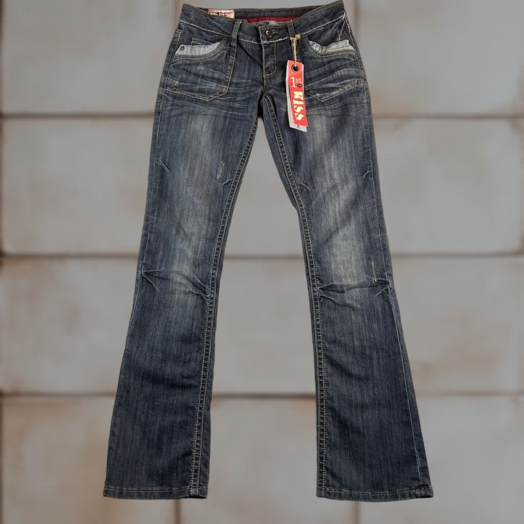Vintage VTG 1st Kiss Jeans Bootcut Womens 5 Blue Dark Wash Distressed Y2K NWT Size 27" / US 4 / IT 40 - 1 Thumbnail