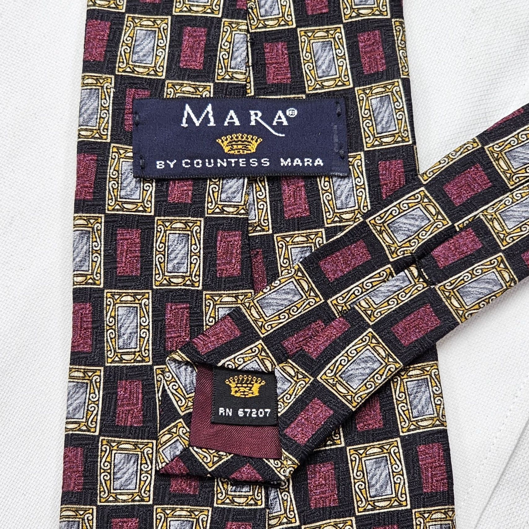 Countess Mara VINTAGE Countess Mara Necktie Men's Black Mirror Pattern Office Work Designer Silk USA Size ONE SIZE - 5 Thumbnail