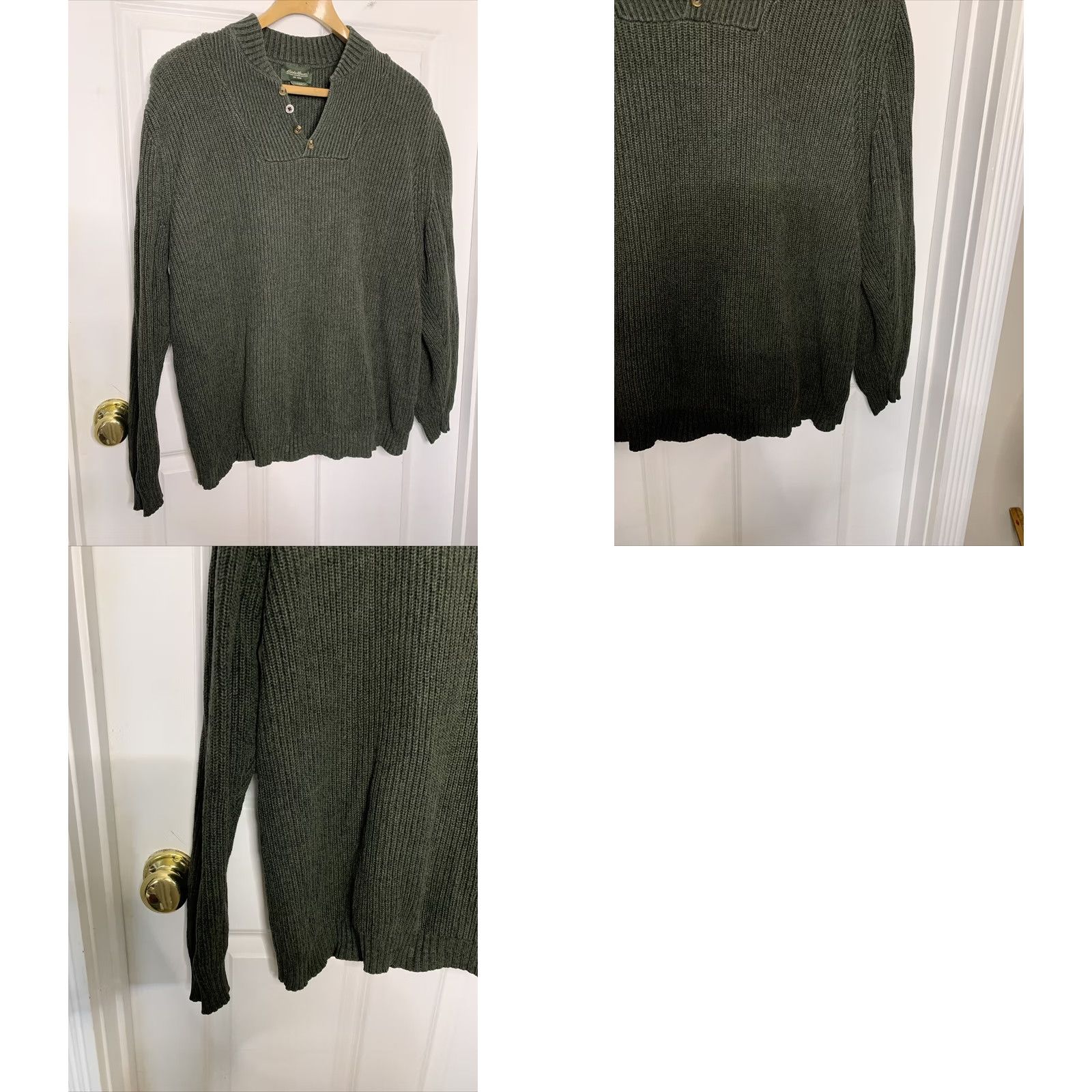 Eddie Bauer VINTAGE Eddie Bauer Men’s XL Knit 1/4 Button Up Sweater Pullover Gray/Green Size US XL / EU 56 / 4 - 8 Thumbnail