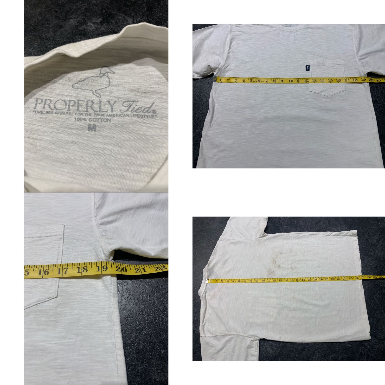 Vintage Properly Tied Short Sleeve T-Shirt Mens Medium White Stained Size US M / EU 48-50 / 2 - 4 Thumbnail