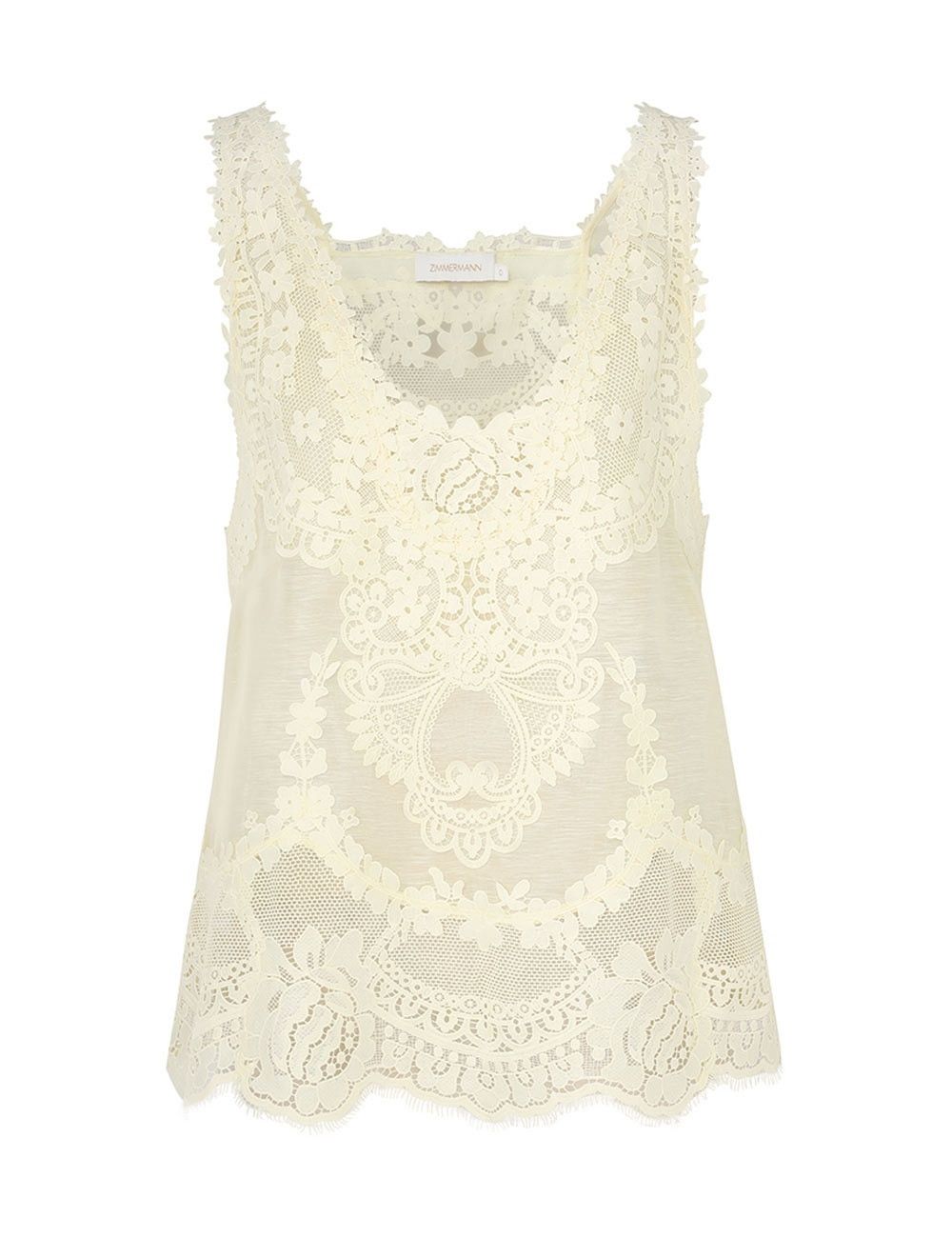 Zimmermann oc11z0525 Lace Patch Tank Top in Off White Size L / US 10 / IT 46 - 1 Thumbnail