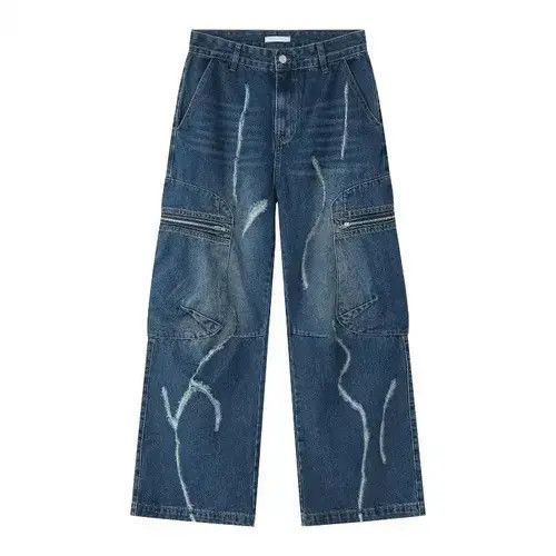 Japanese Brand Baggy Ripped Jeans Frayed Zipper Pockets cargo Pants Hip-hop Size US 32 / EU 48 - 7 Thumbnail